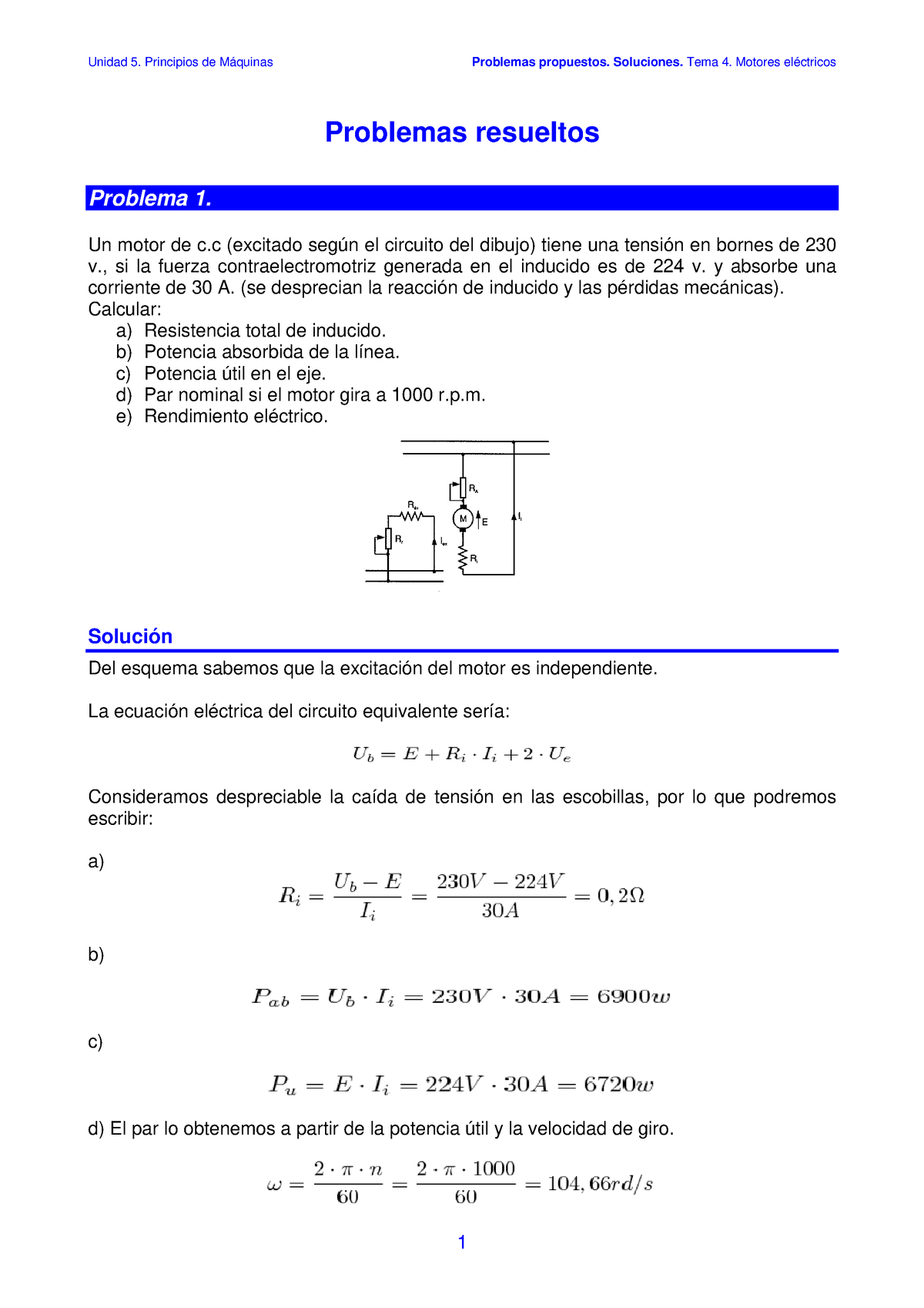 Problemas Res T 4 20 - Problemas Resueltos Problema 1. Un Motor De C ...