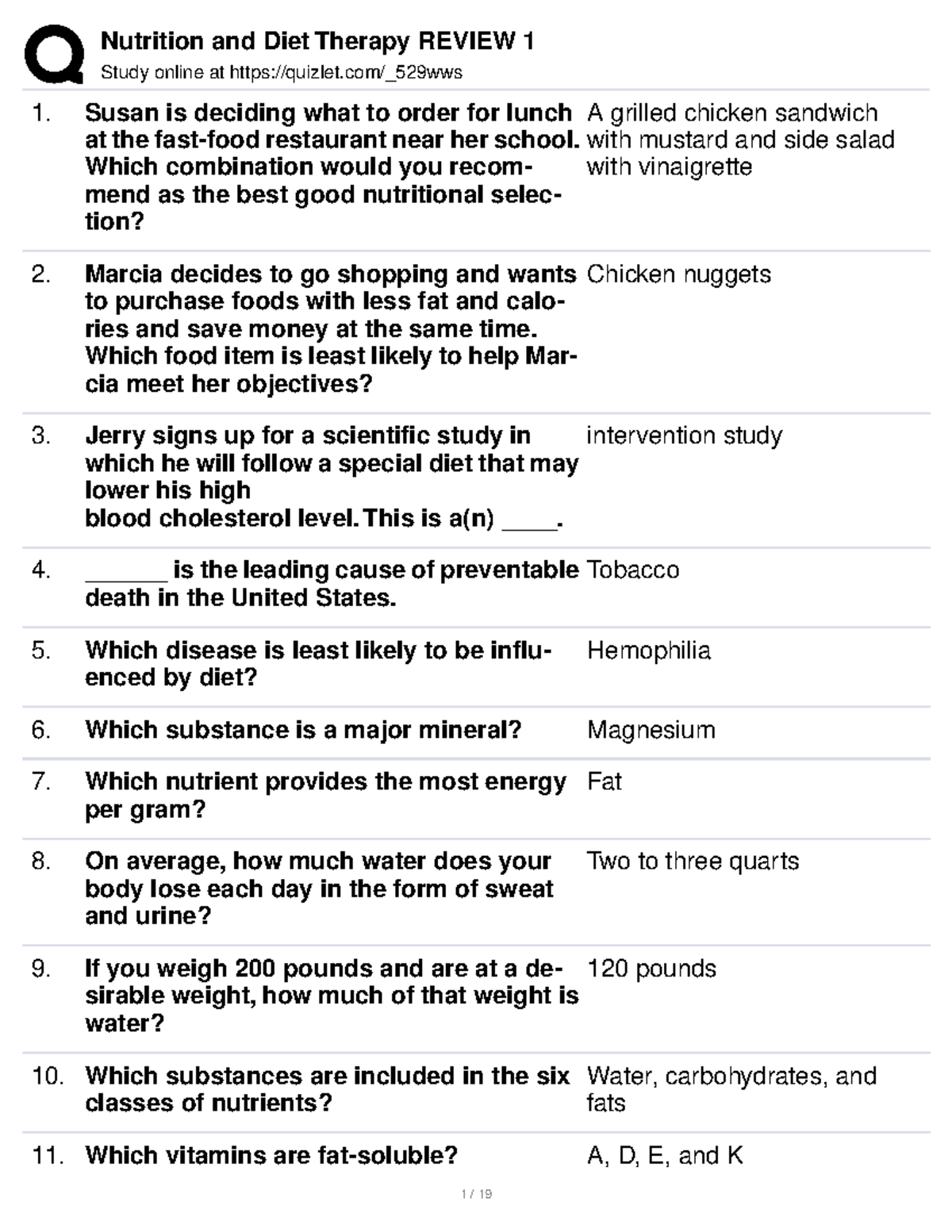 Nutrition And Diet Therapy Review 1 - Study Online At Quizlet/_529wws ...