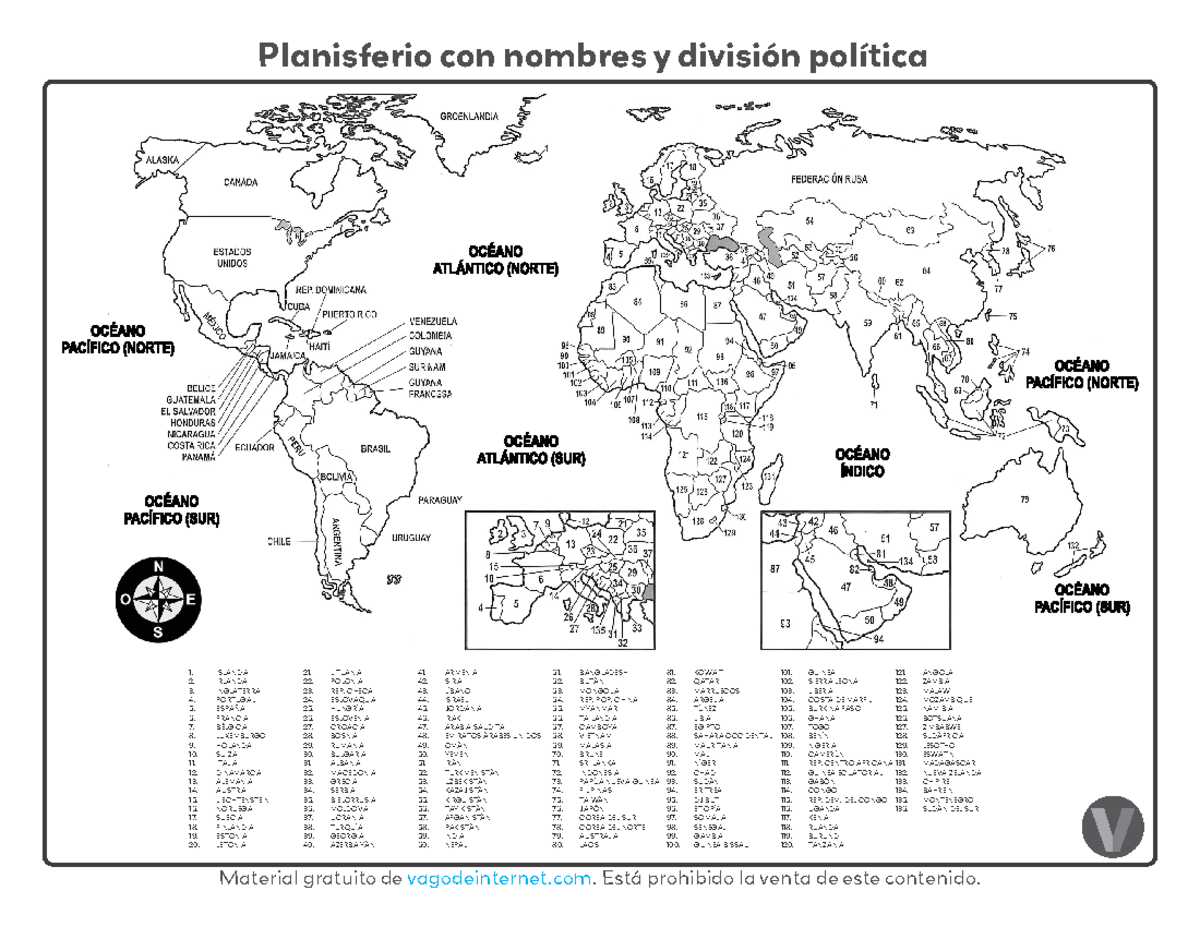 1. Planisferio con nombres y división política - Planisferio con