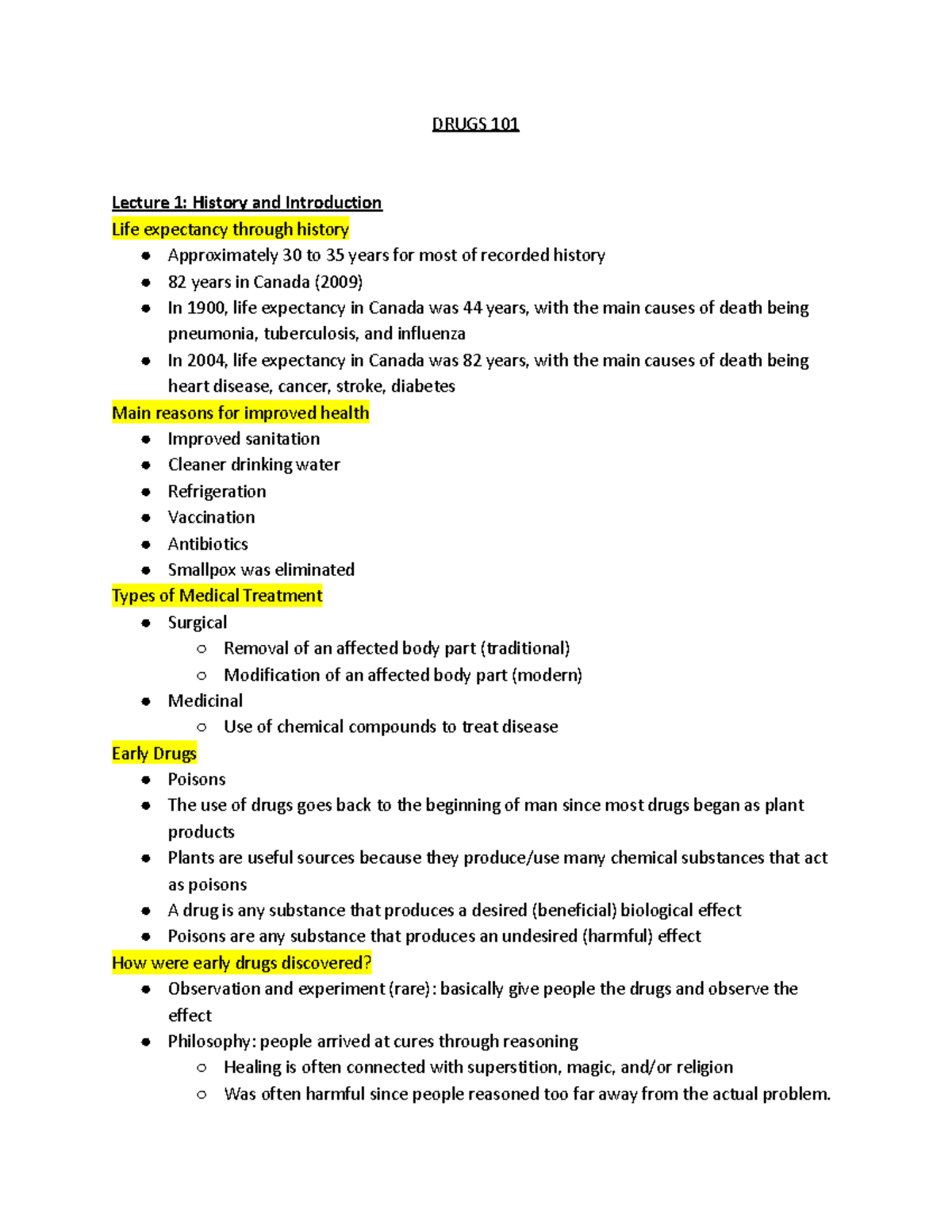 BPS1101 NOTES LECTURES 1-3 - DRUGS 101 Lecture 1: History And ...