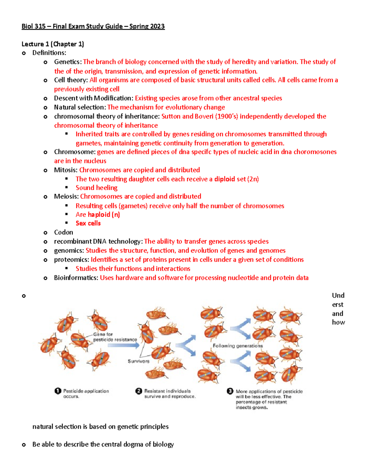 Biol 315 Final - Dr. Hennigane - Biol 315 – Final Exam Study Guide ...