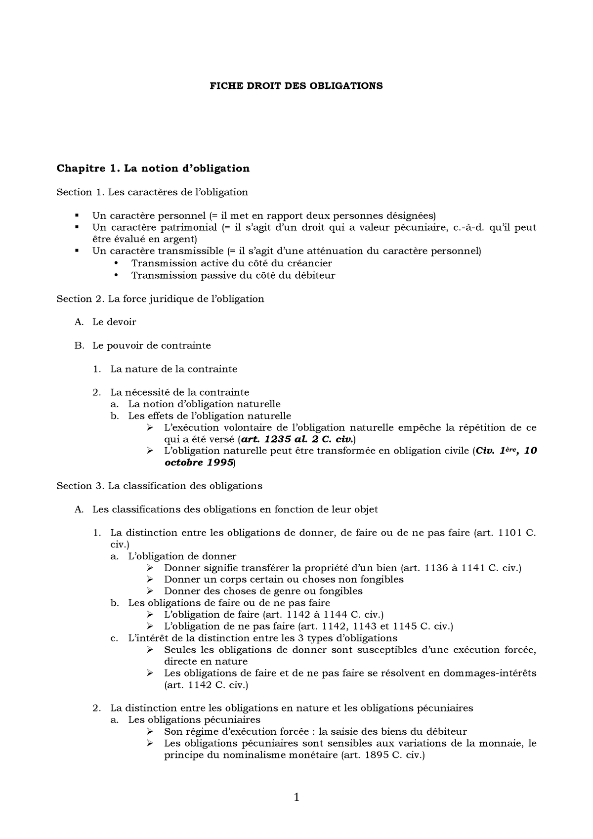 Fiche Droit DES Obligations - ! "! FICHE DROIT DES OBLIGATIONS Chapitre ...