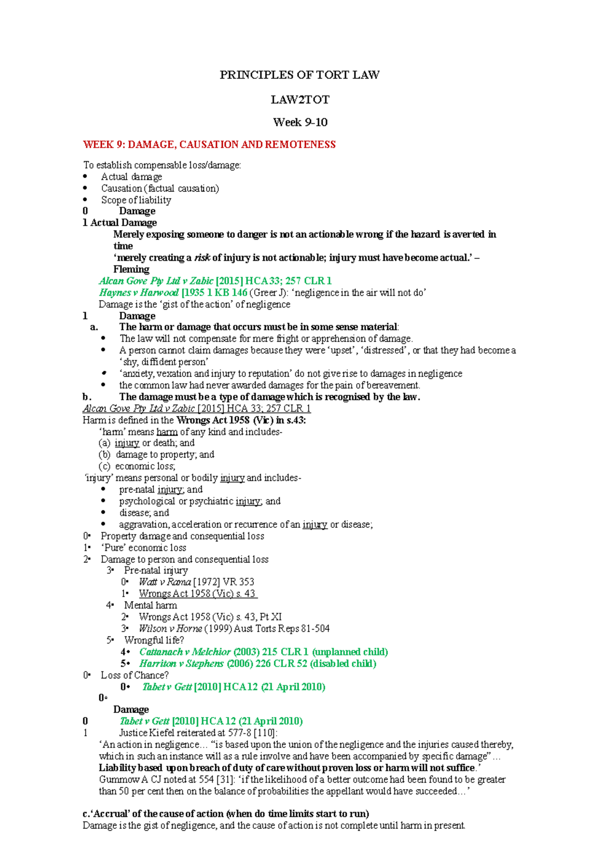 Principles OF TORT LAW Weeks 9-10 - PRINCIPLES OF TORT LAW LAW2TOT Week ...