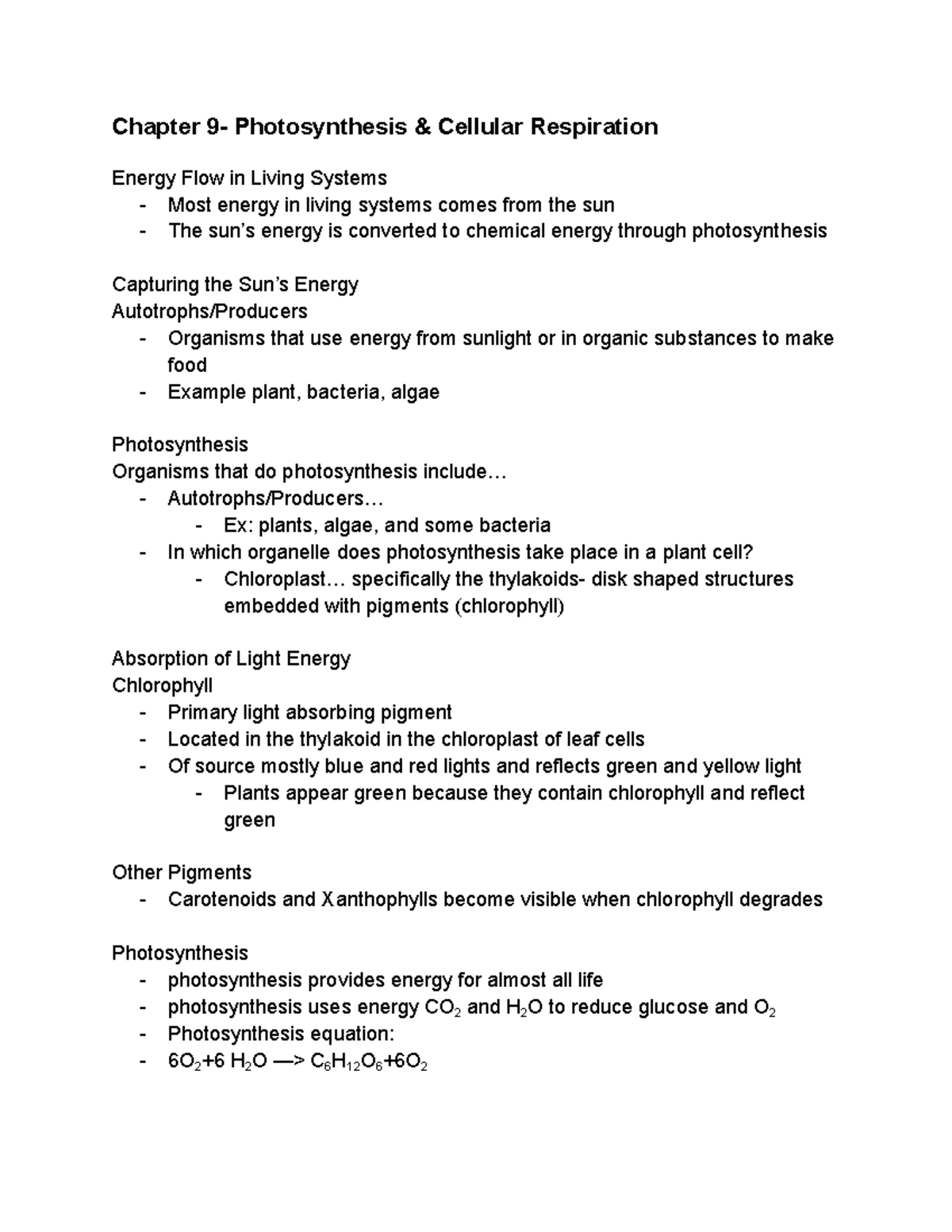 F Ch.9 Photosythesis Chapter 9 Photosynthesis & Cellular