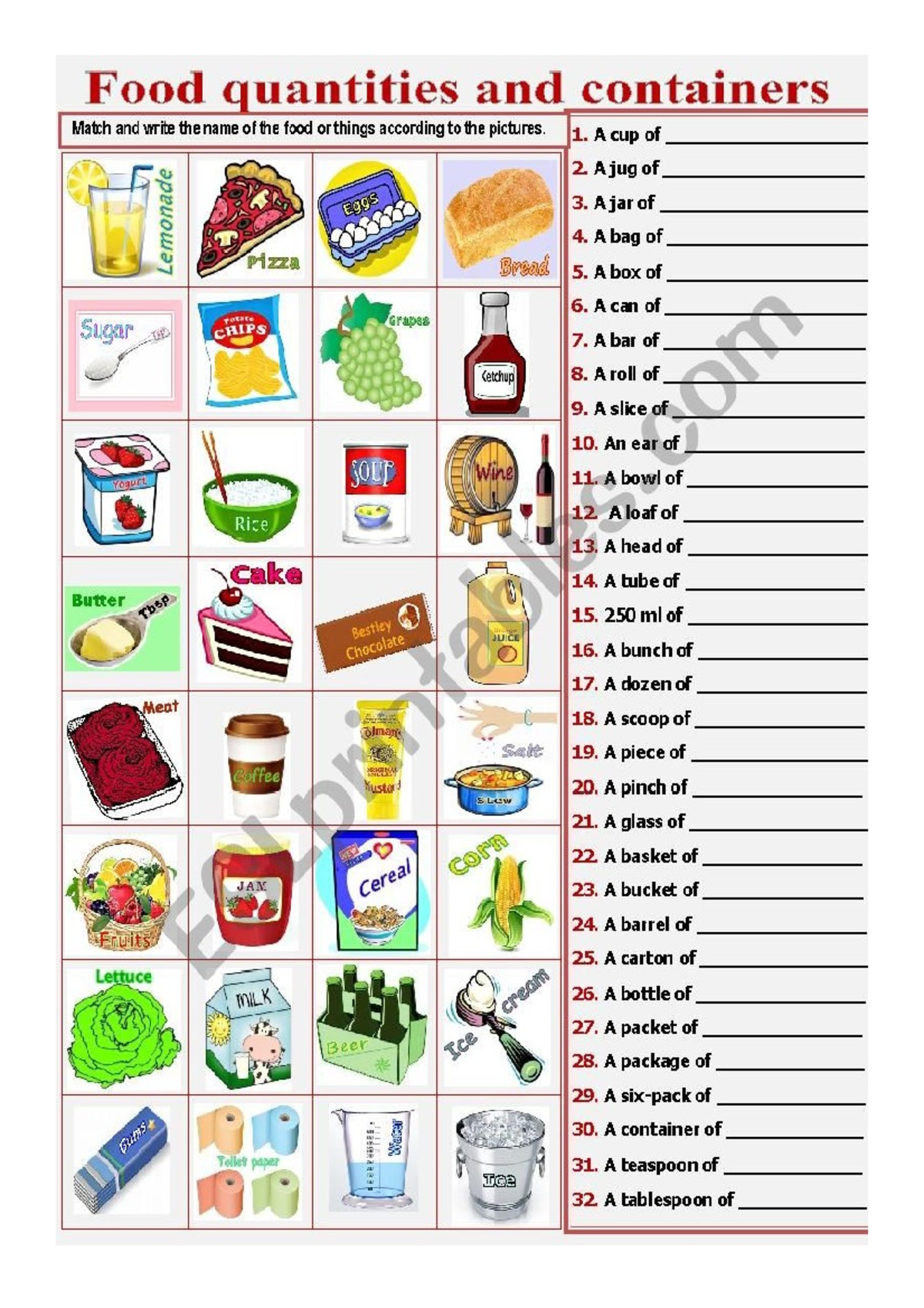 Quantities and containers - Ingles basico - Studocu