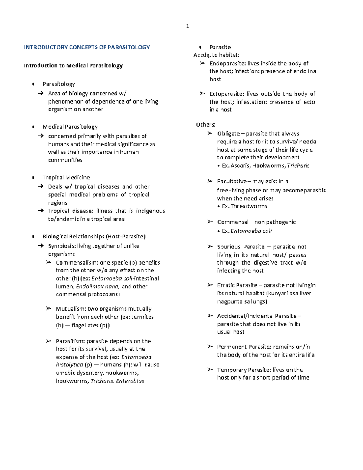 Introduction and Concepts of Parasitology - INTRODUCTORY CONCEPTS OF ...