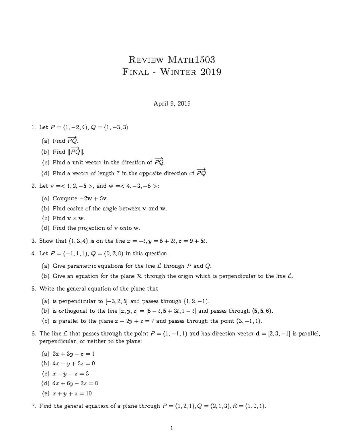 Final 1 2019, Questions And Answers - Review Math Final - Winter 2019 ...