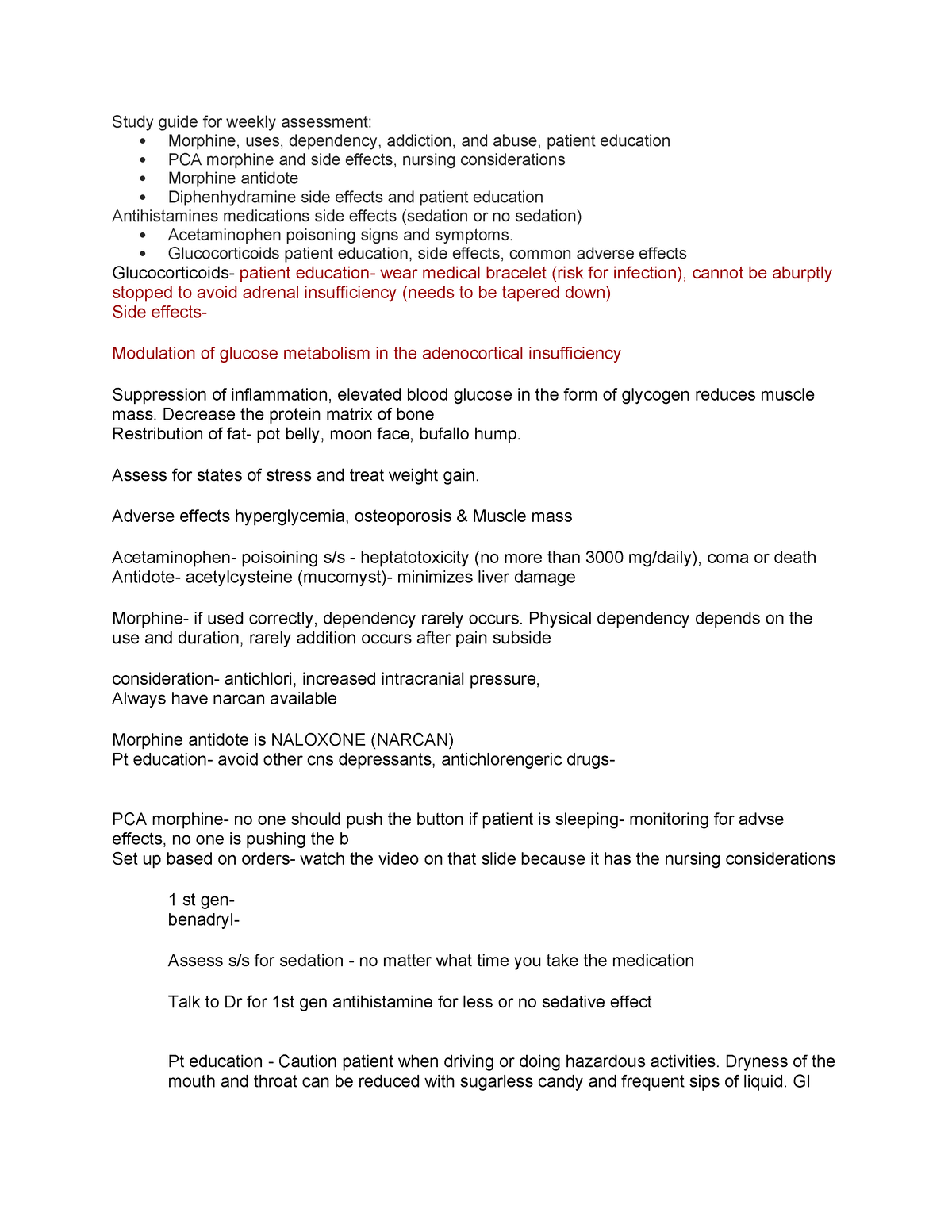 Pharm weekly assessment - Study guide for weekly assessment: Morphine ...