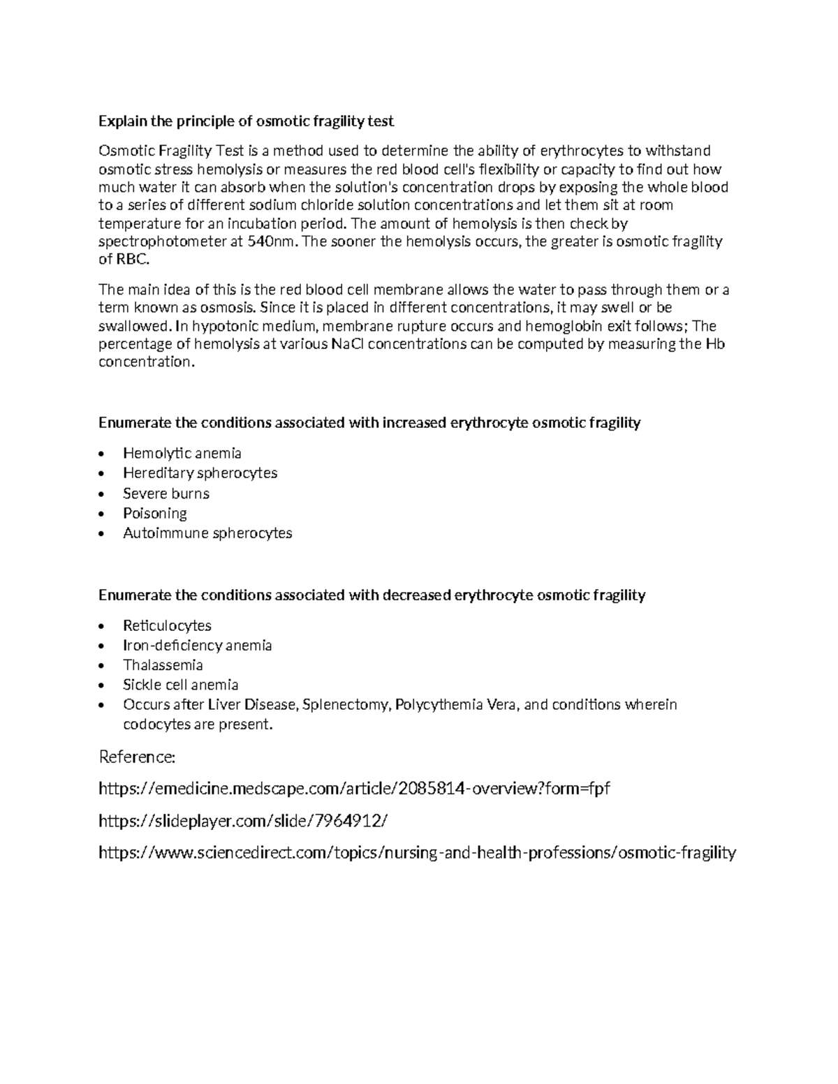 Osmotic Fragility test - Explain the principle of osmotic fragility ...