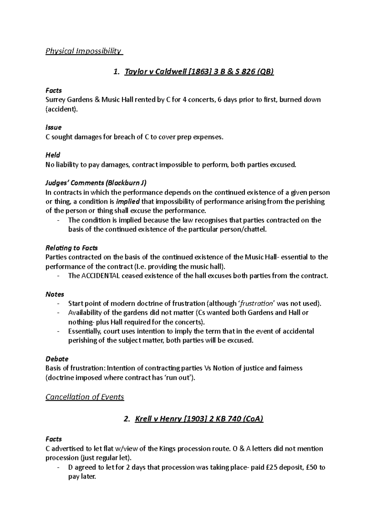 LC7: Frustration: Cases - Physical Impossibility 1. Taylor V Caldwell ...