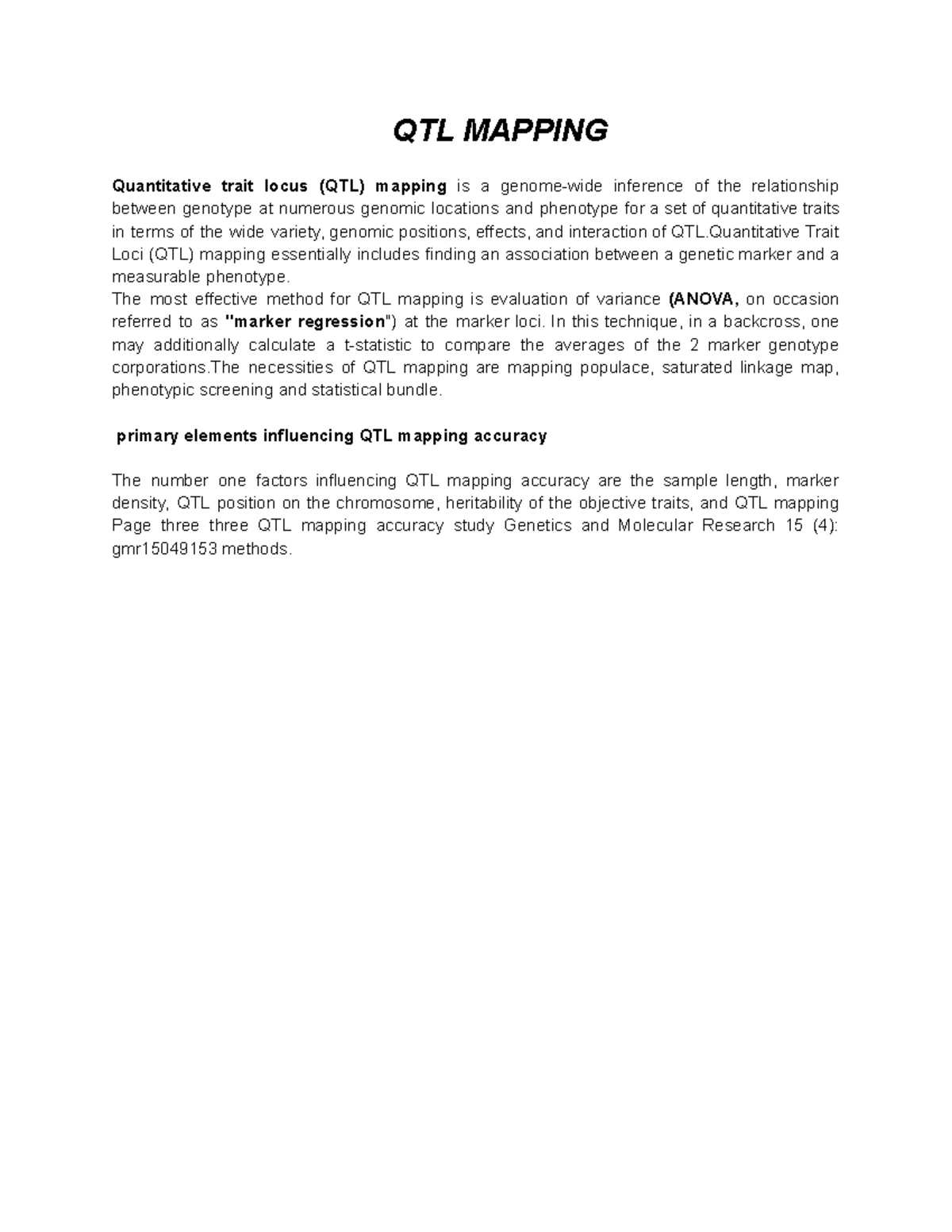 QTL Mapping - QTL MAPPING Quantitative trait locus (QTL) mapping is a ...