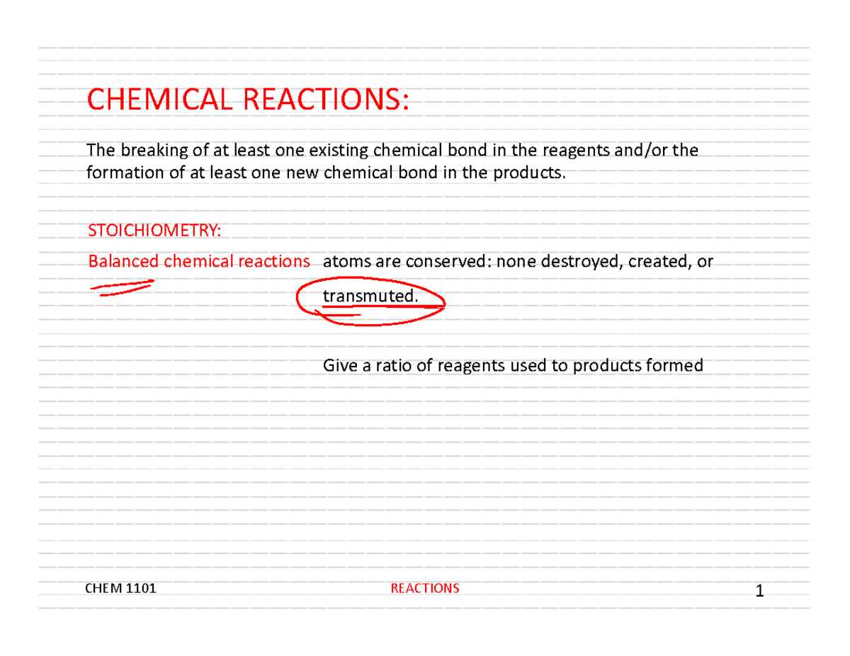 Topic 15 Stoichiometry And Reactions Notes - CHEMICAL REACTIONS: The ...