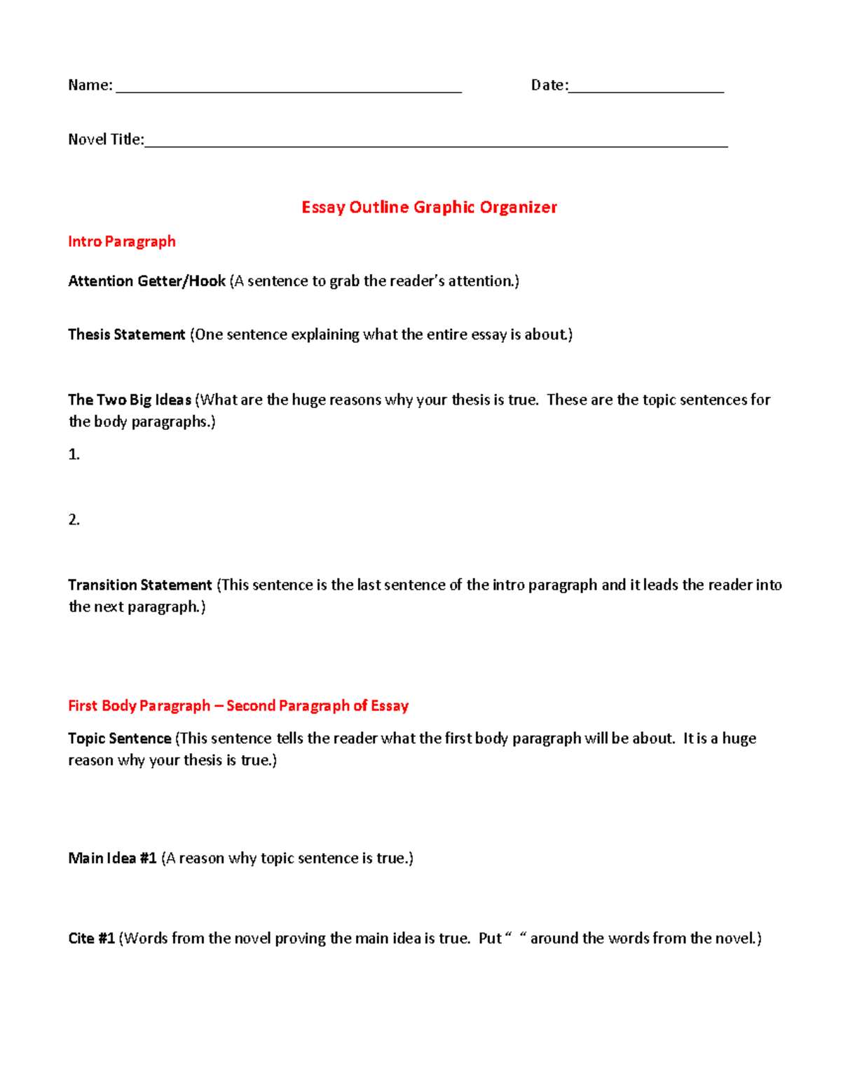 Essay Outline Graphic Organizer Name