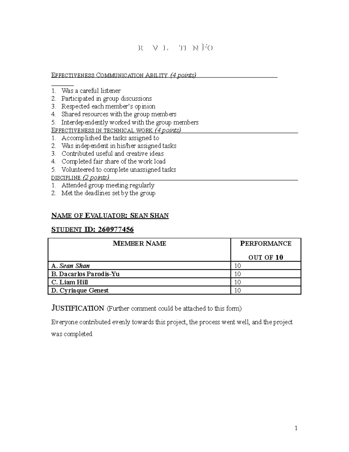 Peer evaluation form - lecture notes - PPEEREER EEVALUATIONVALUATION ...