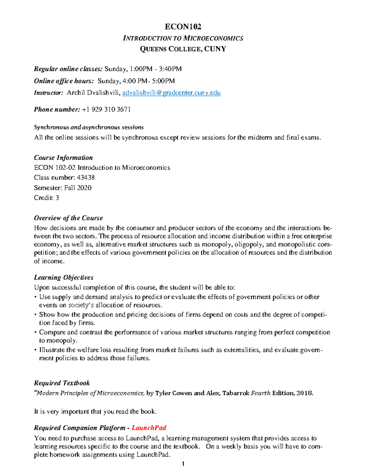 Queens College ECON 102 Syllabus - Warning: TT: undefined function: 3 ...
