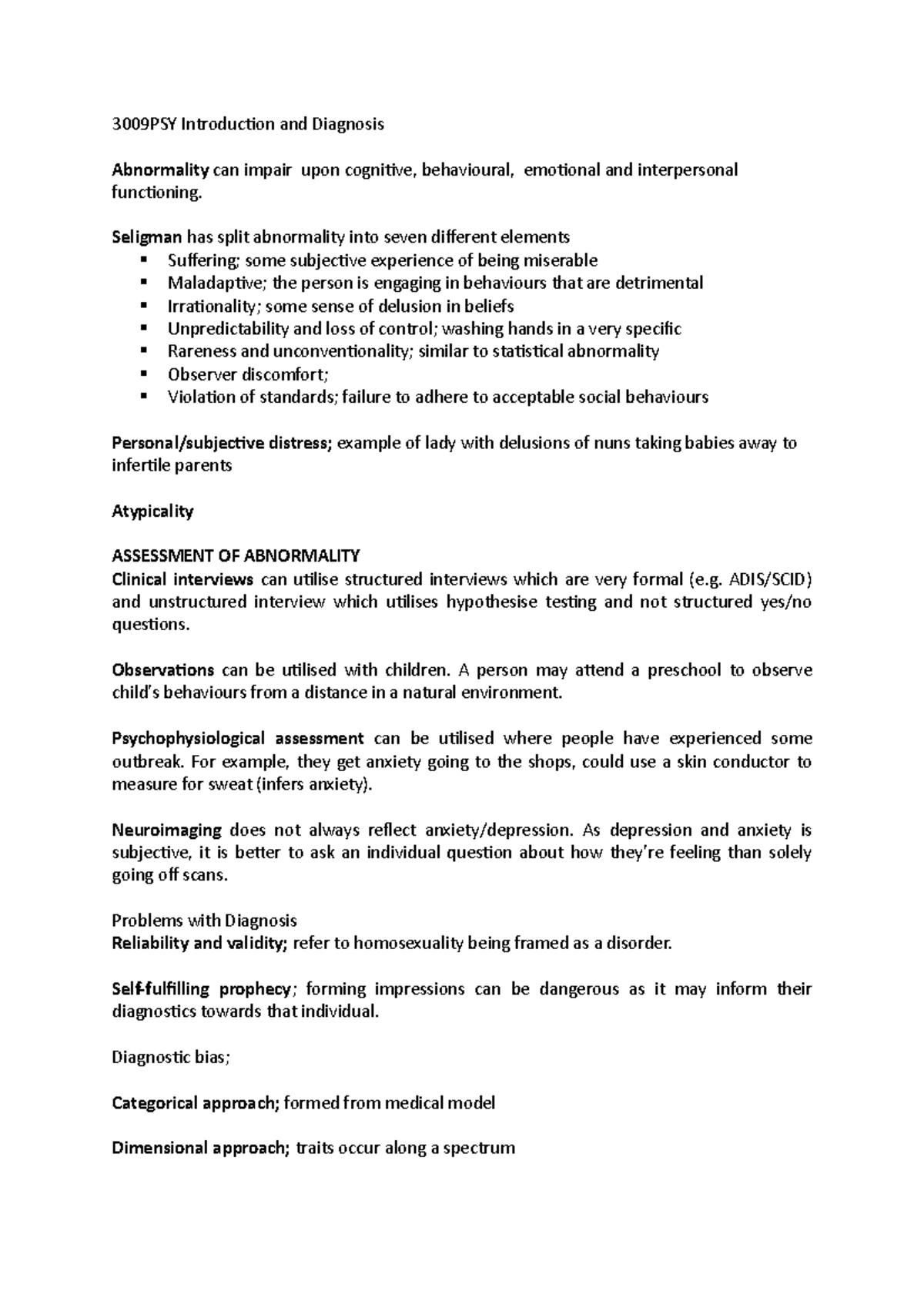3009PSY Introduction and Diagnosis Lecture Notes - 3009PSY Introducion ...
