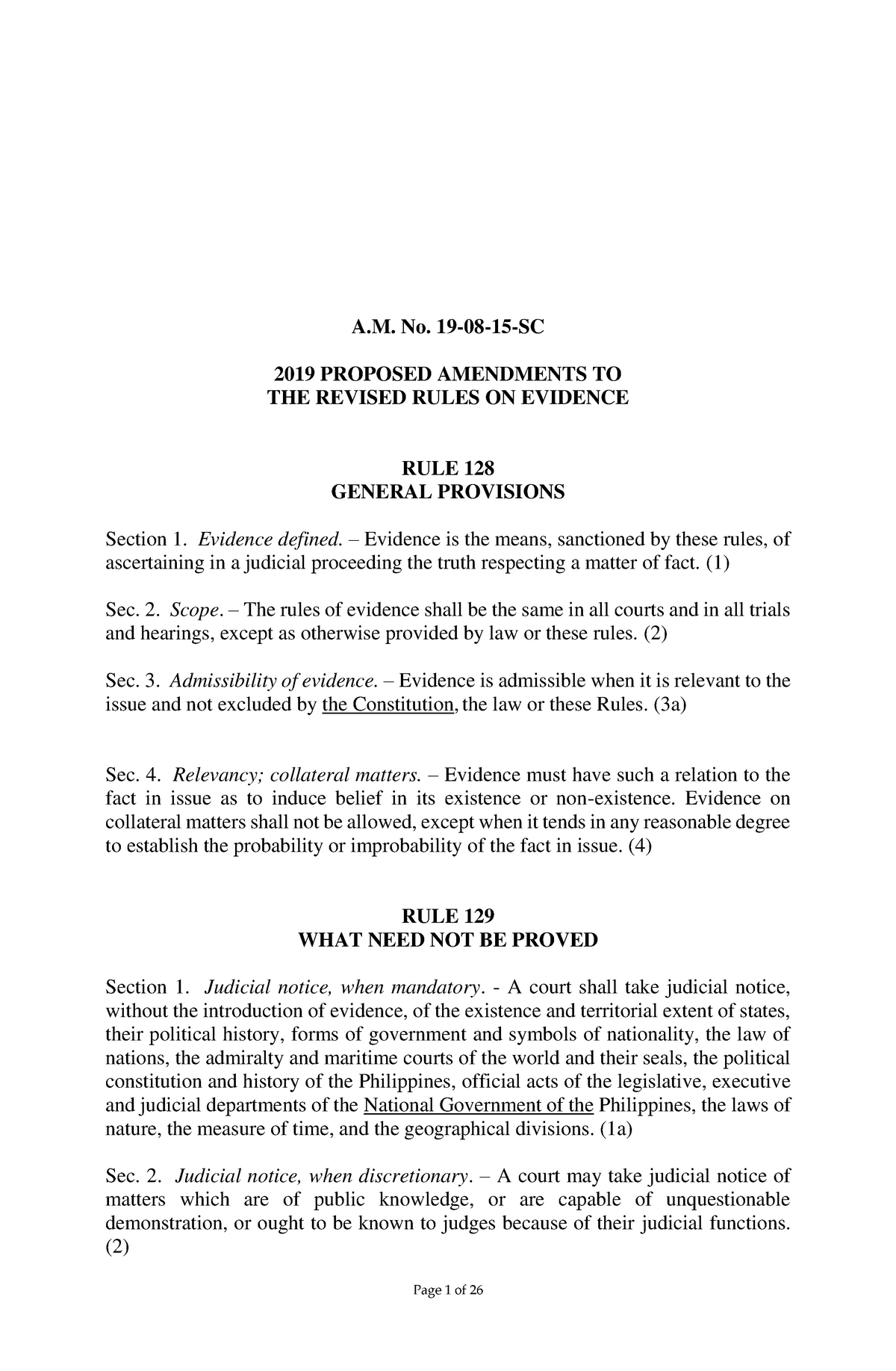 * Evidence - Dfsd - A. No. 19- 08 -15-SC 2019 PROPOSED AMENDMENTS TO ...