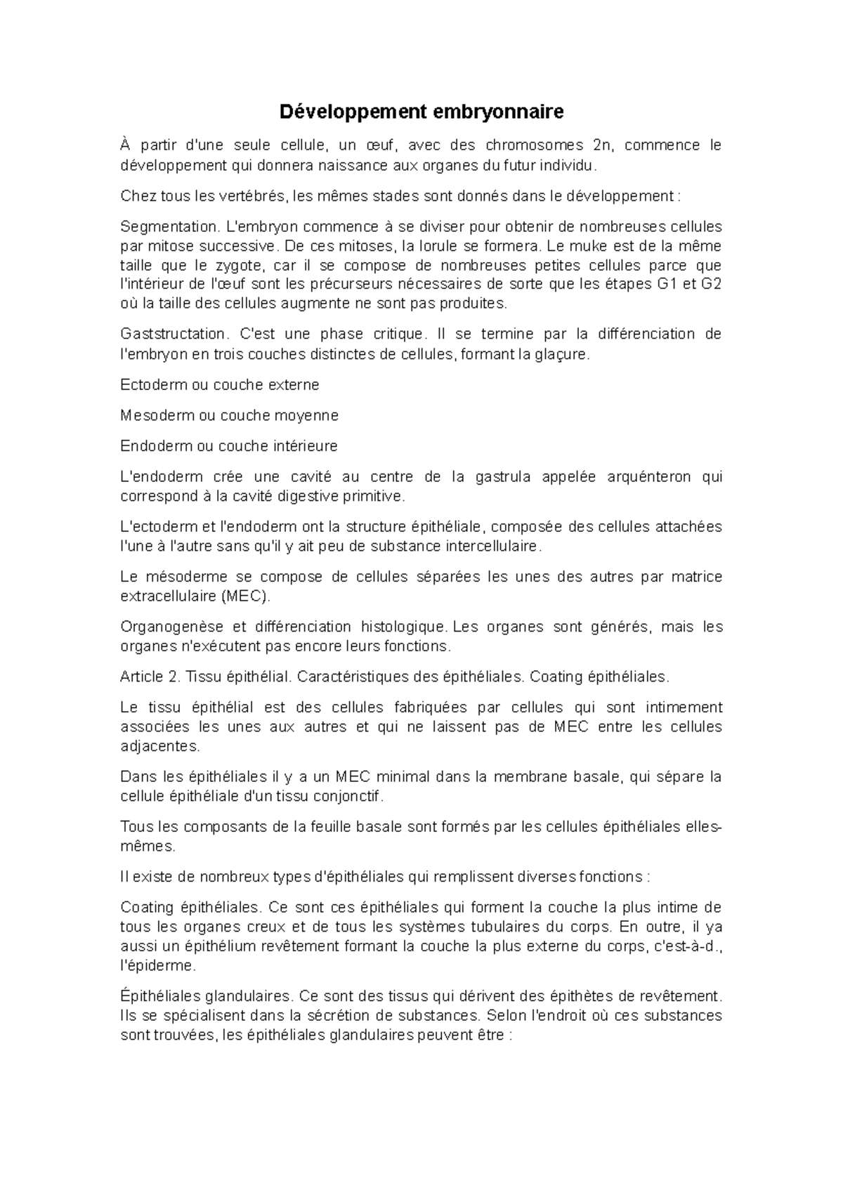 Développement embryonnaire - Développement embryonnaire À partir d'une ...