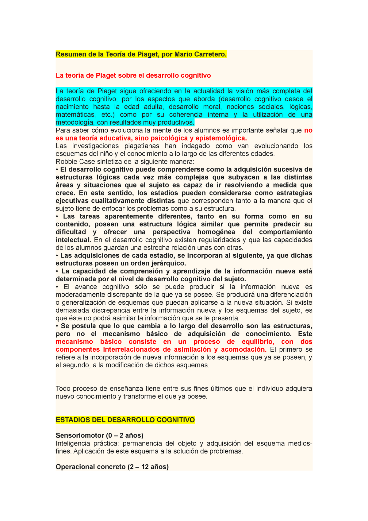 Carretero Piaget Resumen de la Teor a de Piaget por Mario