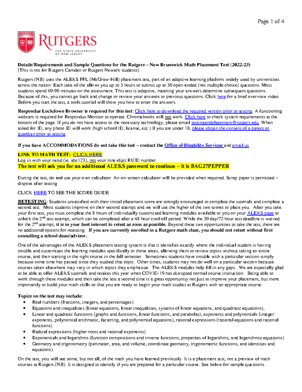 Math details n/a Details/Requirements and Sample Questions for the