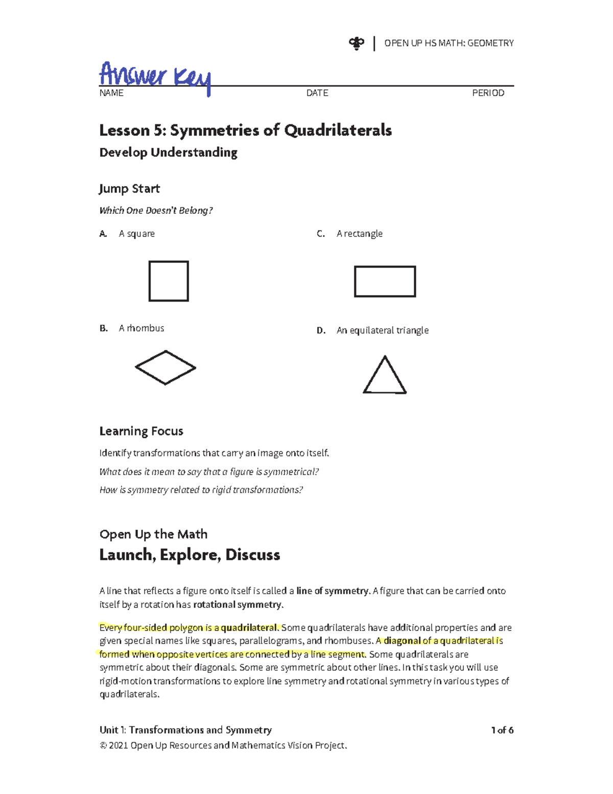 Module 9 Properties Of Quadrilaterals Answer Key