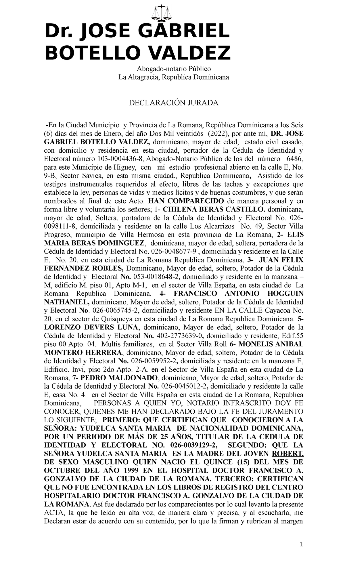 Declaracion jurada de muerte Eugenio (Autoguardado) - Dr. JOSE GABRIEL ...