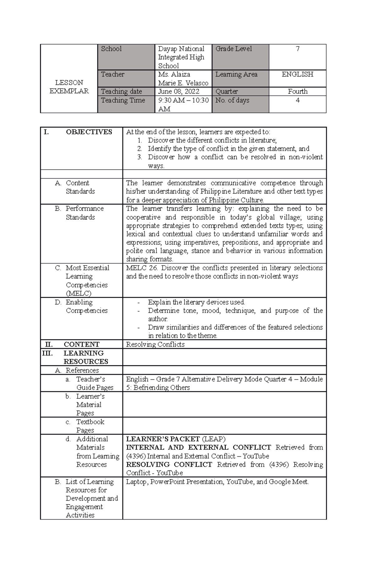 Lesson Exemplar E7Q4W5 - LESSON EXEMPLAR School Dayap National ...