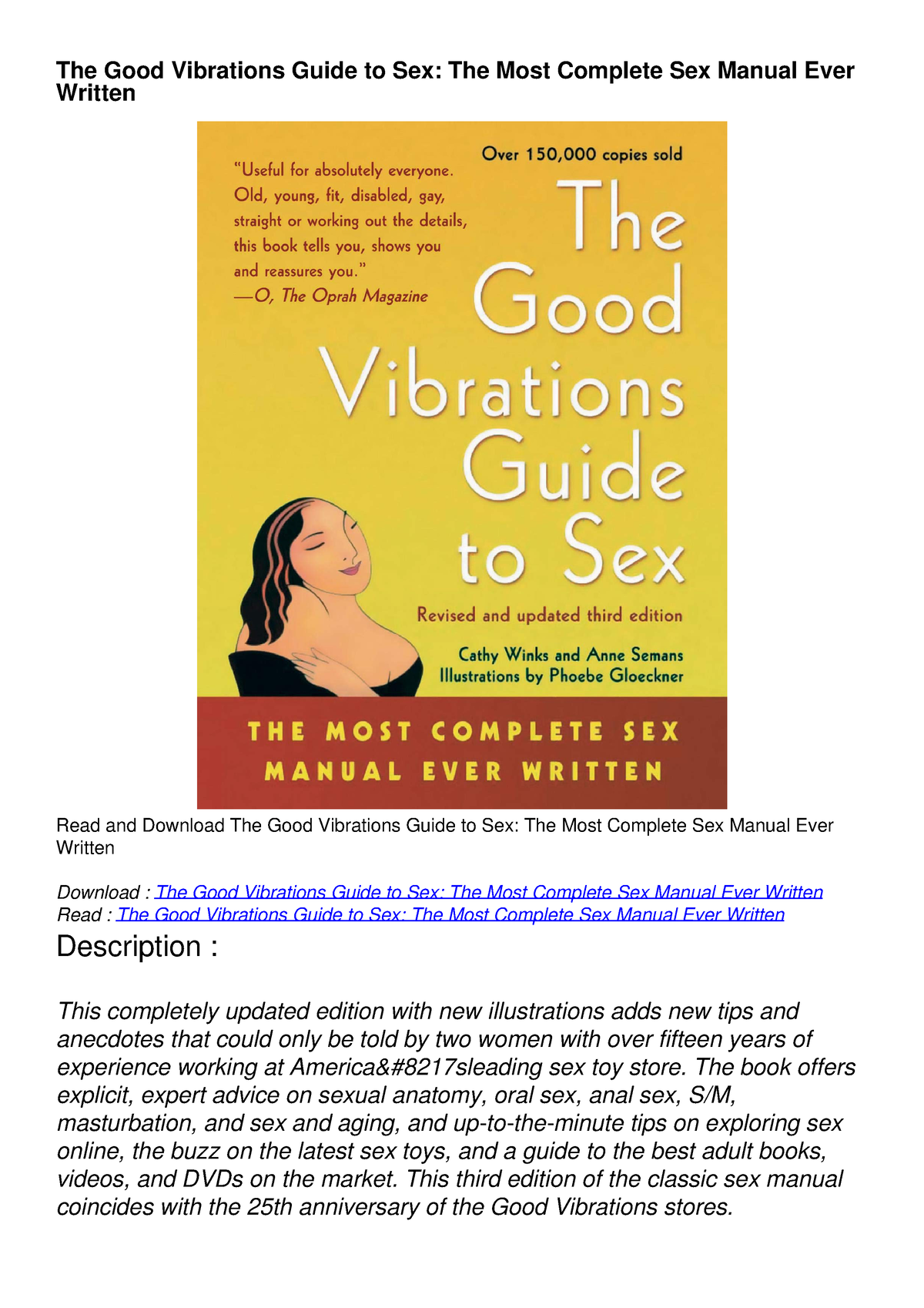 [pdf Read Online] The Good Vibrations Guide To Sex The Most Complete Sex Manual Ever Written