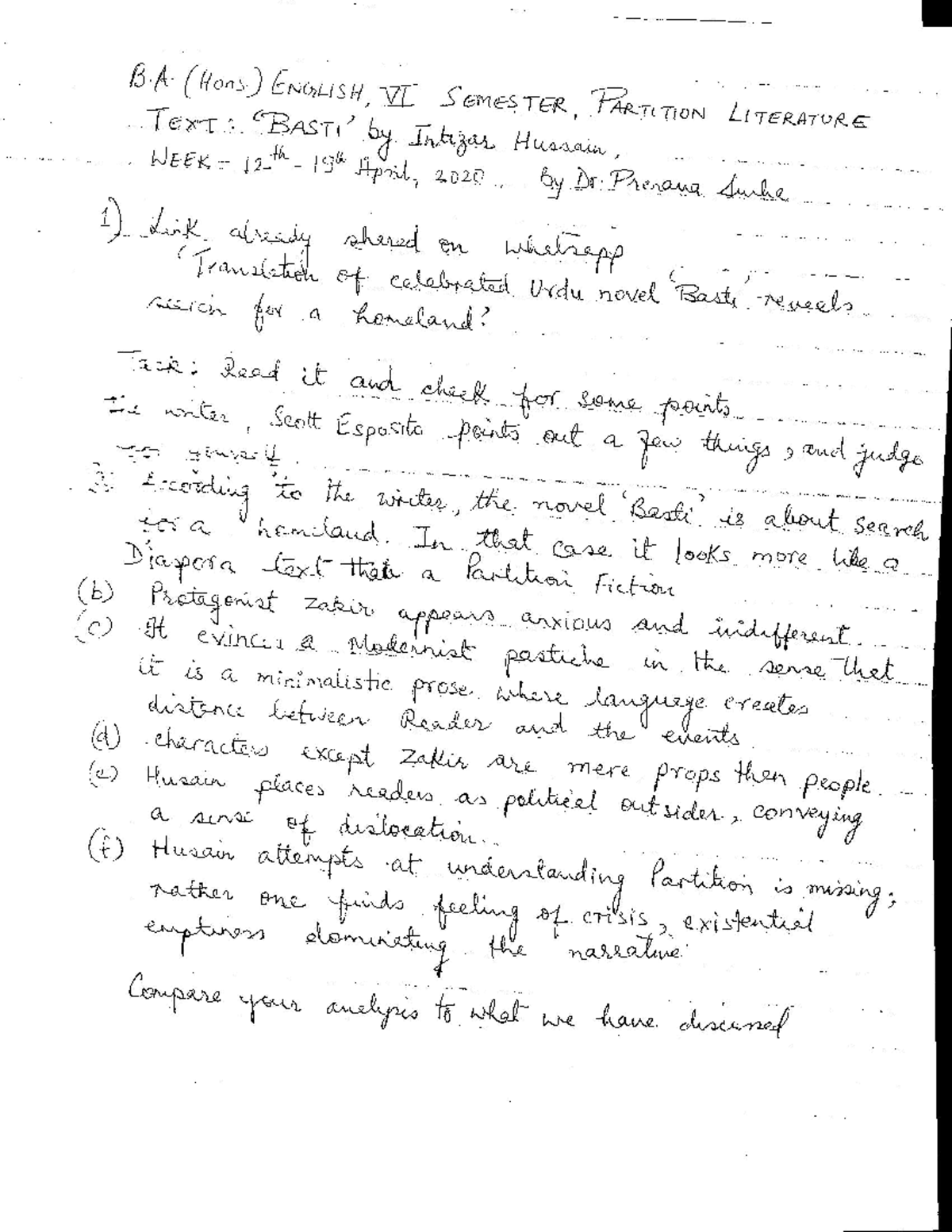 Basti-assignment - partition of india - CBCS B.A.(HONS)ENGLISH - Studocu