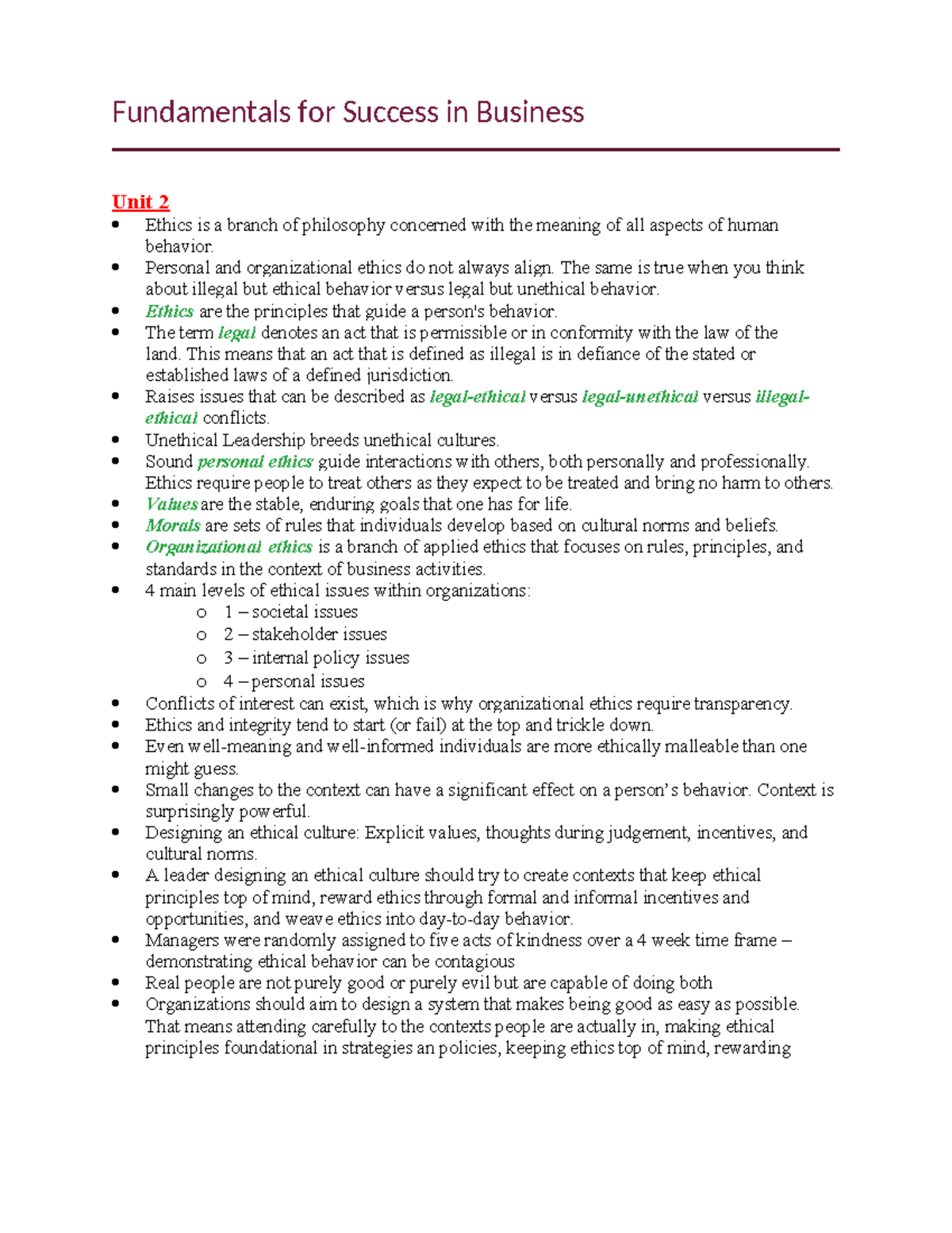 Fundamentals for Success in Business Notes - Fundamentals for Success ...