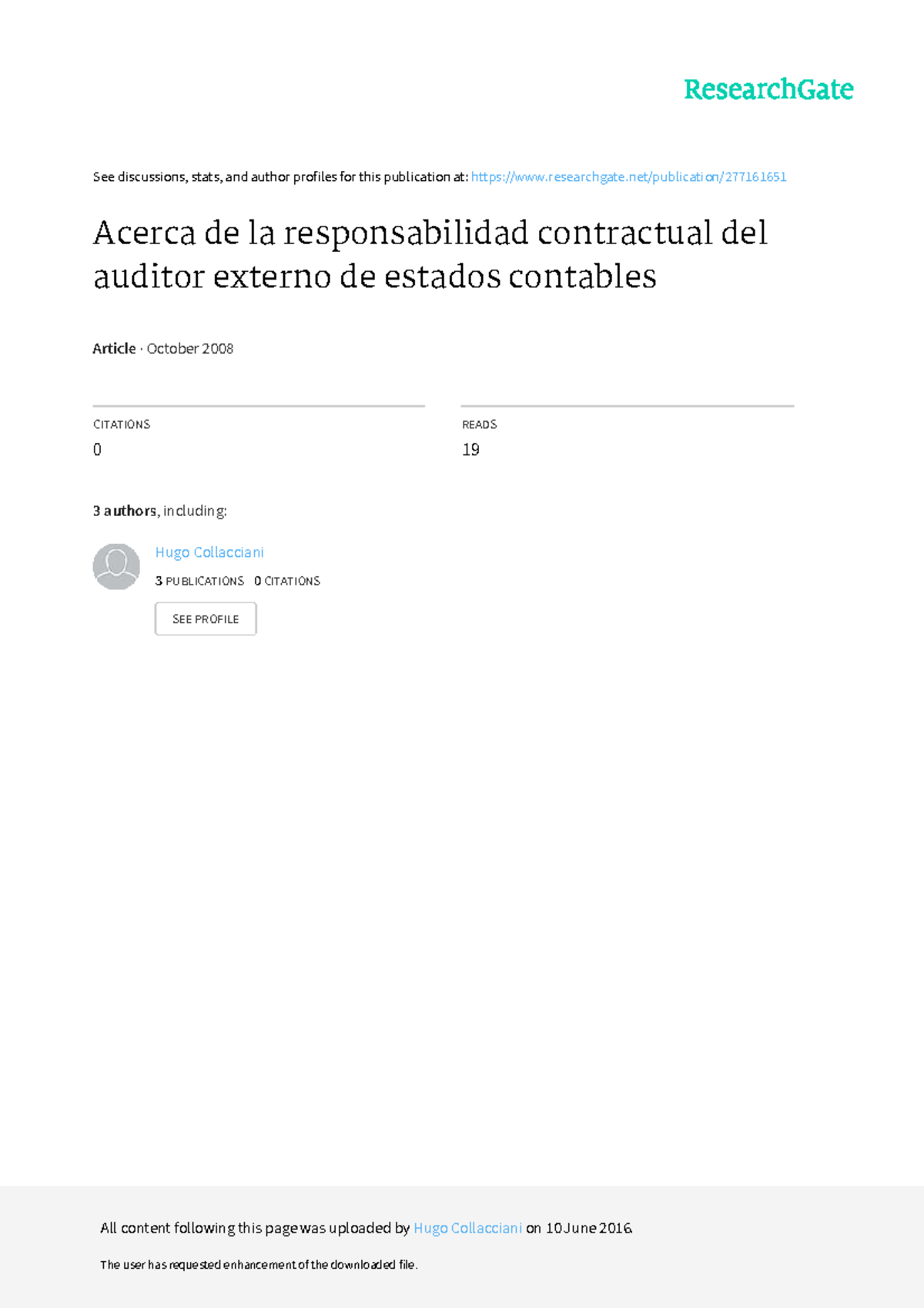 Acerca De La Responsabilidad Contractual Del Auditor 527 Studocu