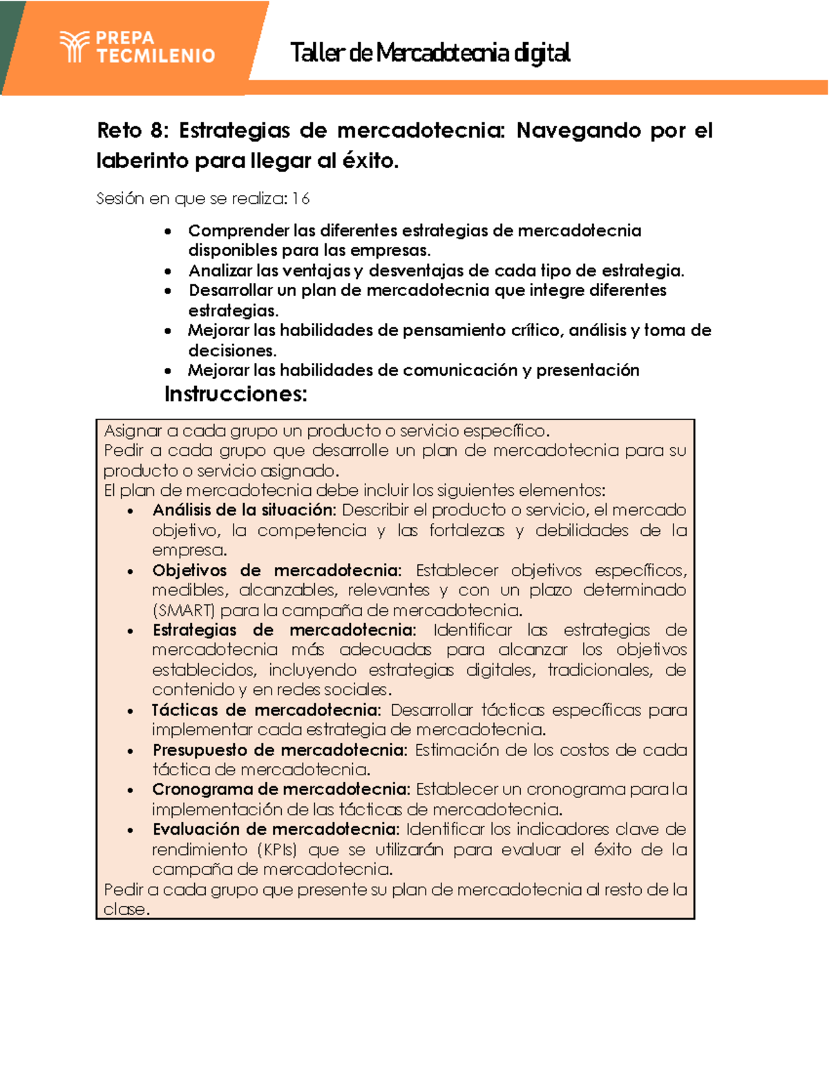 Reto 8 - Lsks - Taller de Mercadotecnia digital Reto 8 : Estrategias de ...
