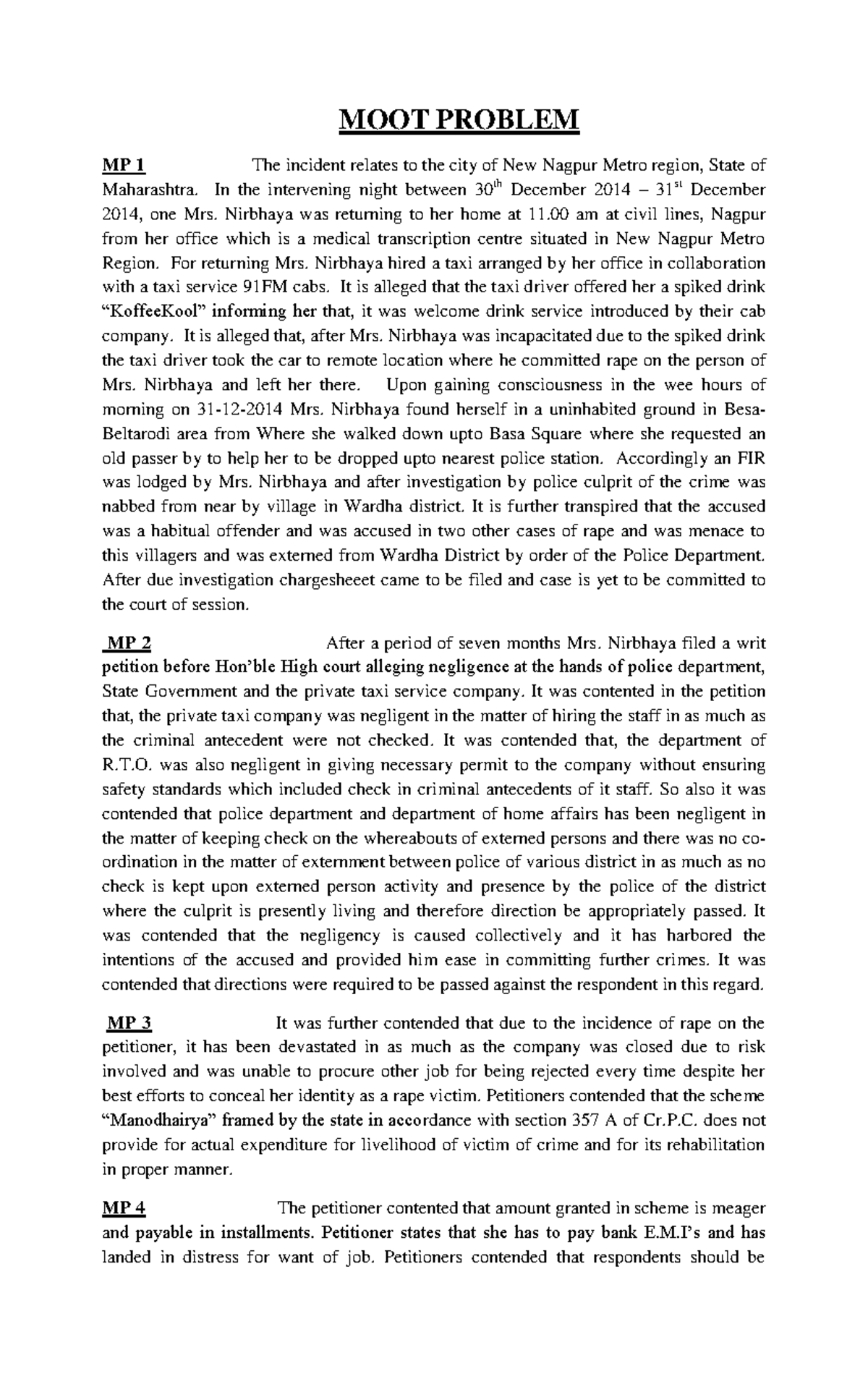 Facts Justa 2015-2 - Moot memorial problem - MOOT PROBLEM MP 1 The ...