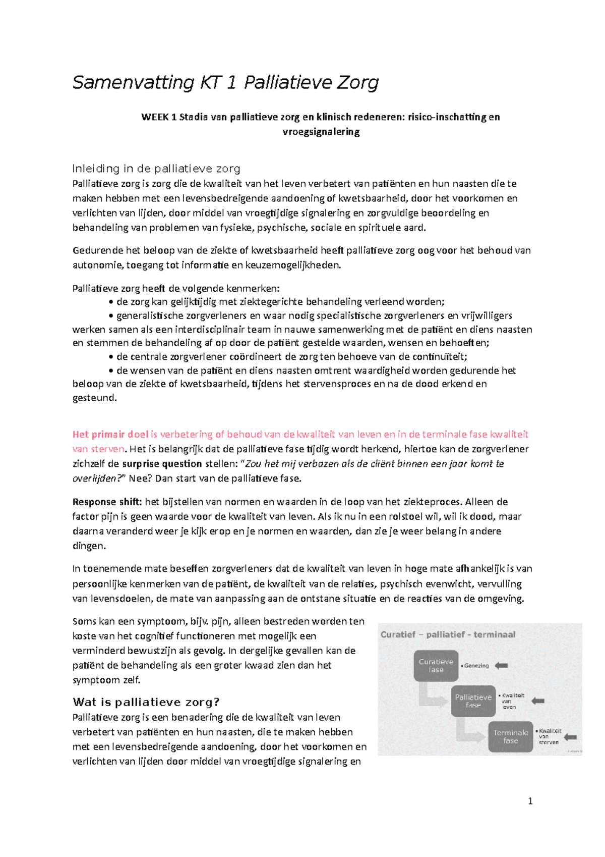 Samenvatting KT 1 LP5 Palliatieve Zorg - Samenvatting KT 1 Palliatieve ...