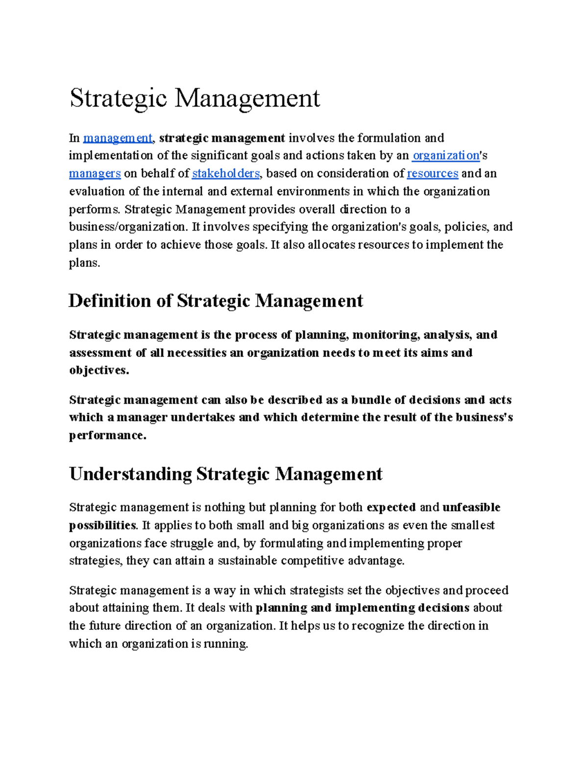 Strategic-Management - Strategic Management In management, strategic ...