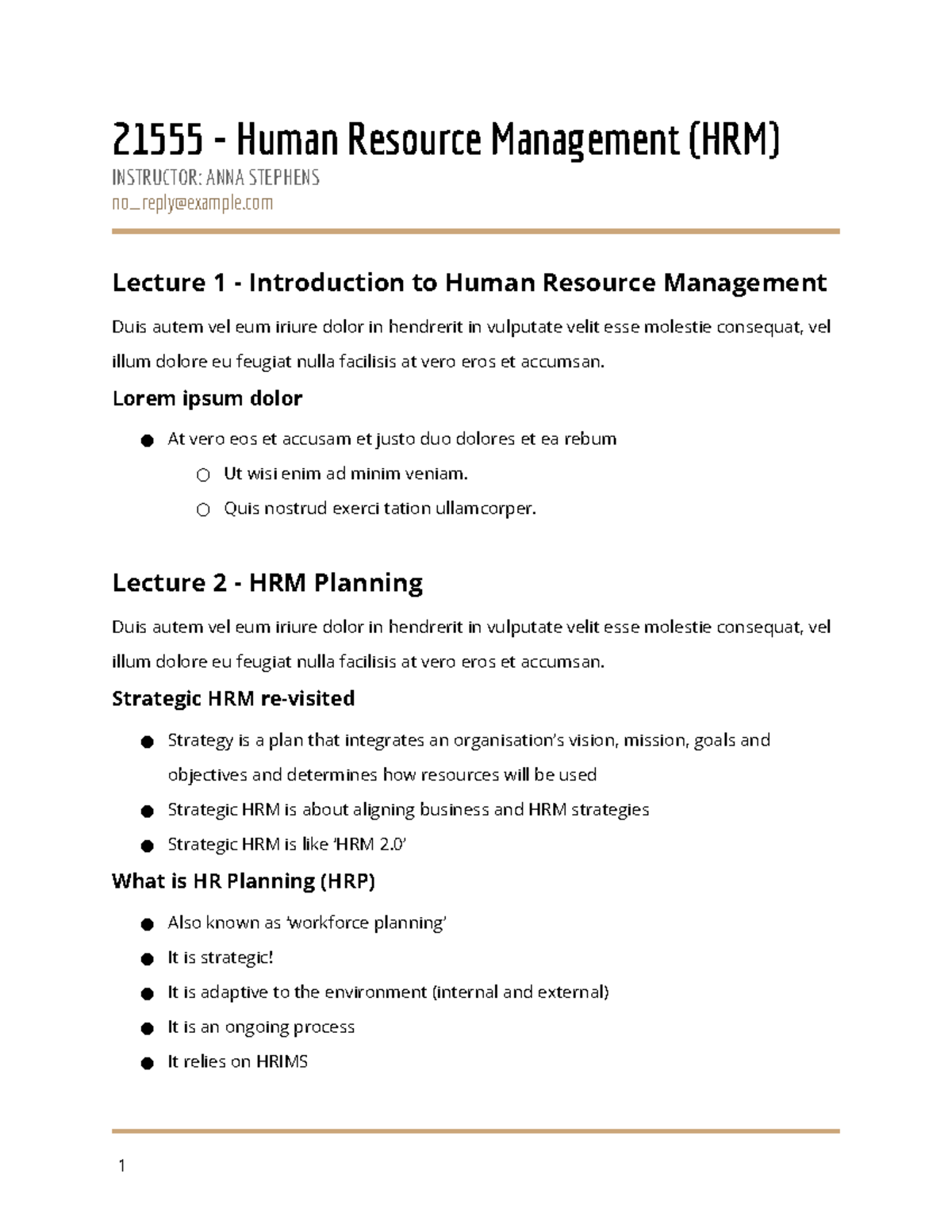 21555 HRM - Lecture Notes - 21555 - Human Resource Management (HRM ...