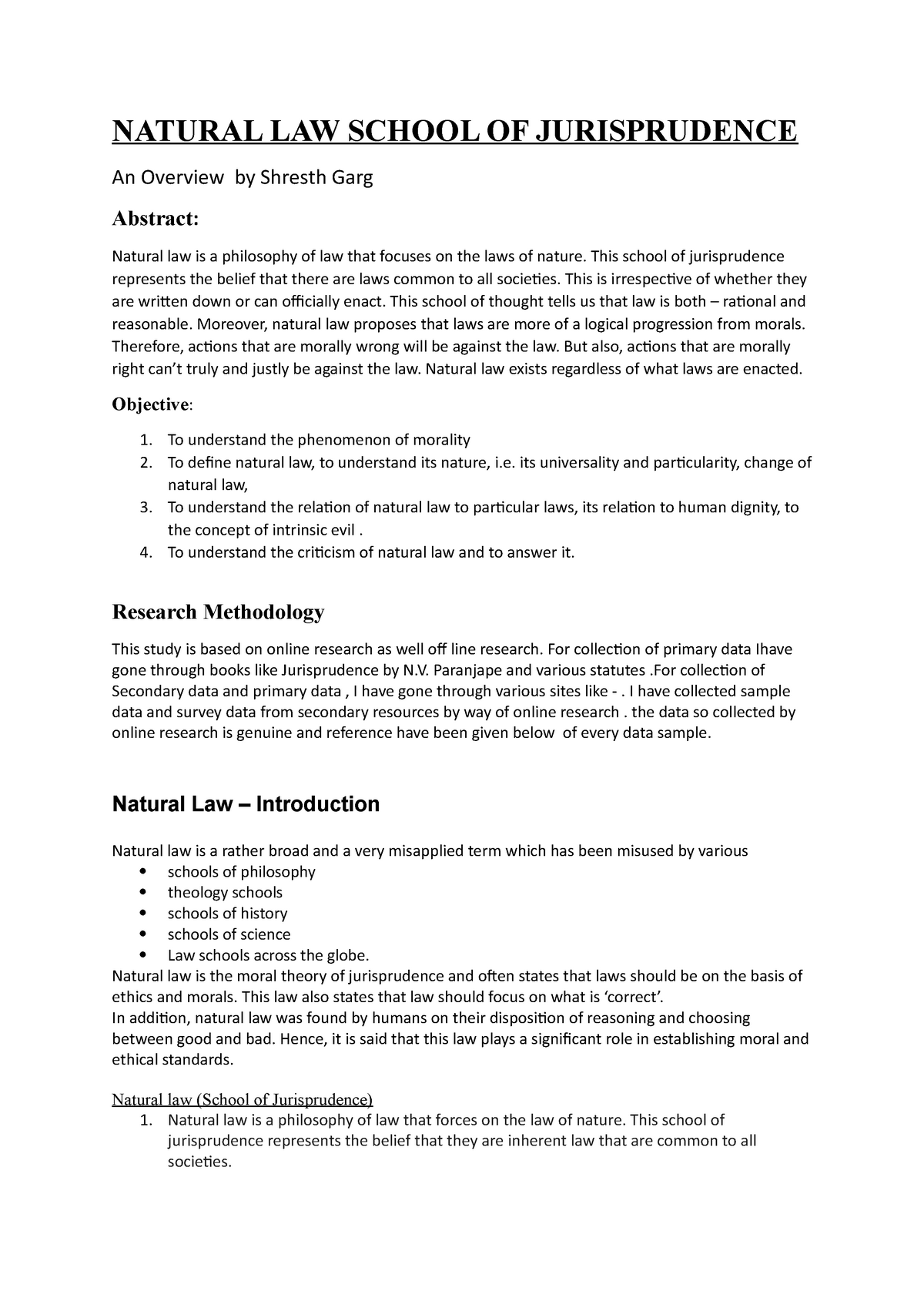 natural law school of jurisprudence assignment