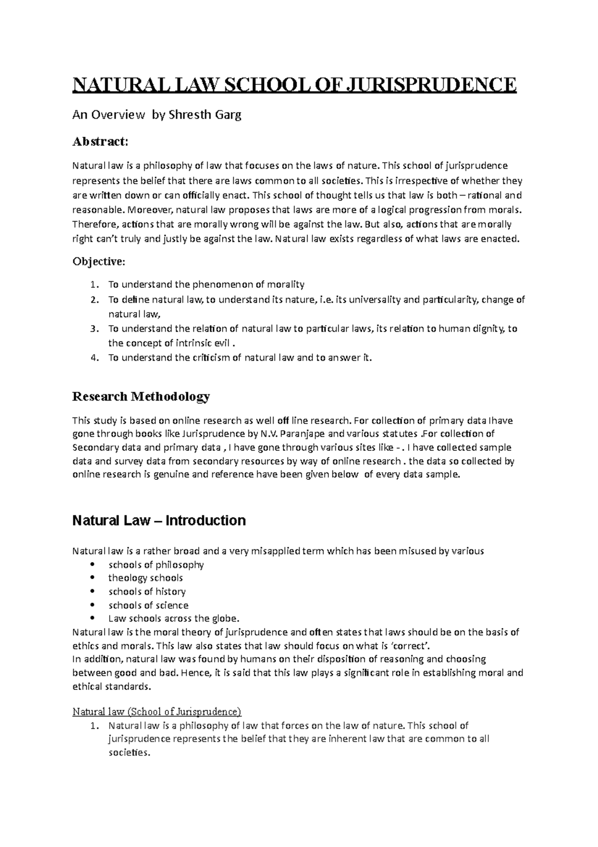 Natural Law Lecture Notes 1 Natural Law School Of Jurisprudence An Overview By Shresth Garg 0264