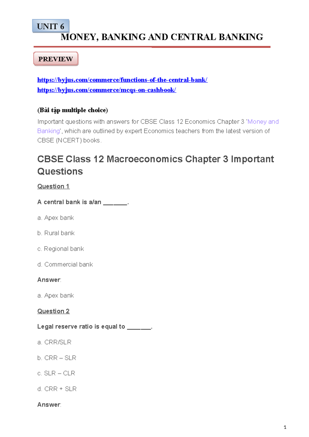 UNIT 6, 7, 8 for teacher 6,7,8 MONEY, BANKING AND CENTRAL BANKING