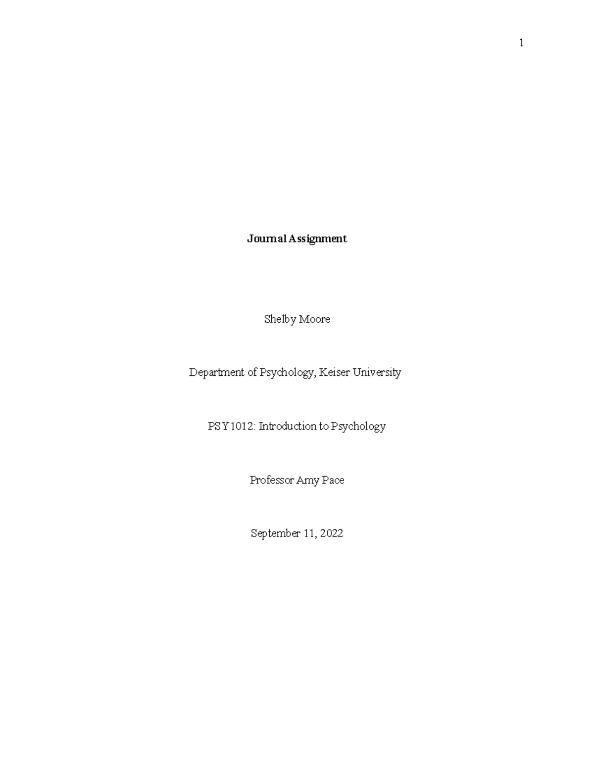 Week two dreams - dream essay - Journal Assignment Shelby Moore ...