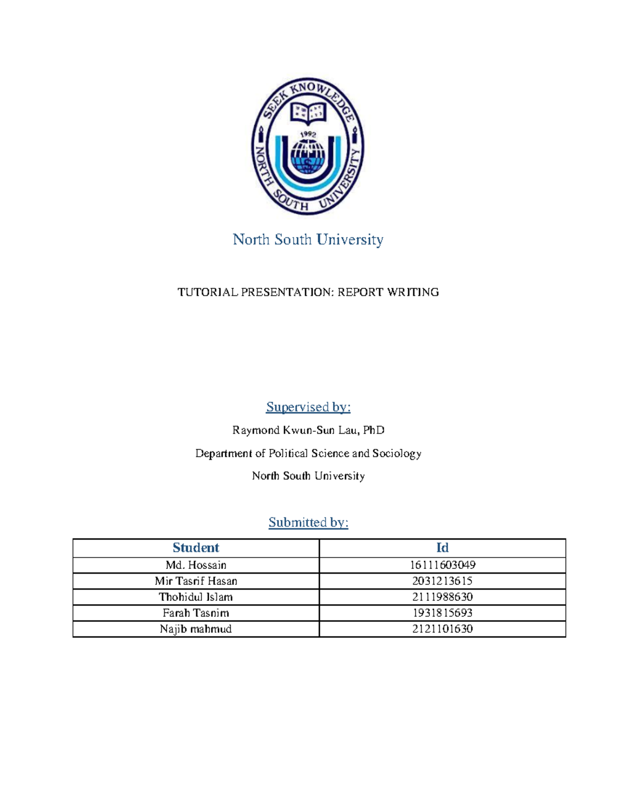 Group 1 Report For Pol101 - North South University TUTORIAL ...