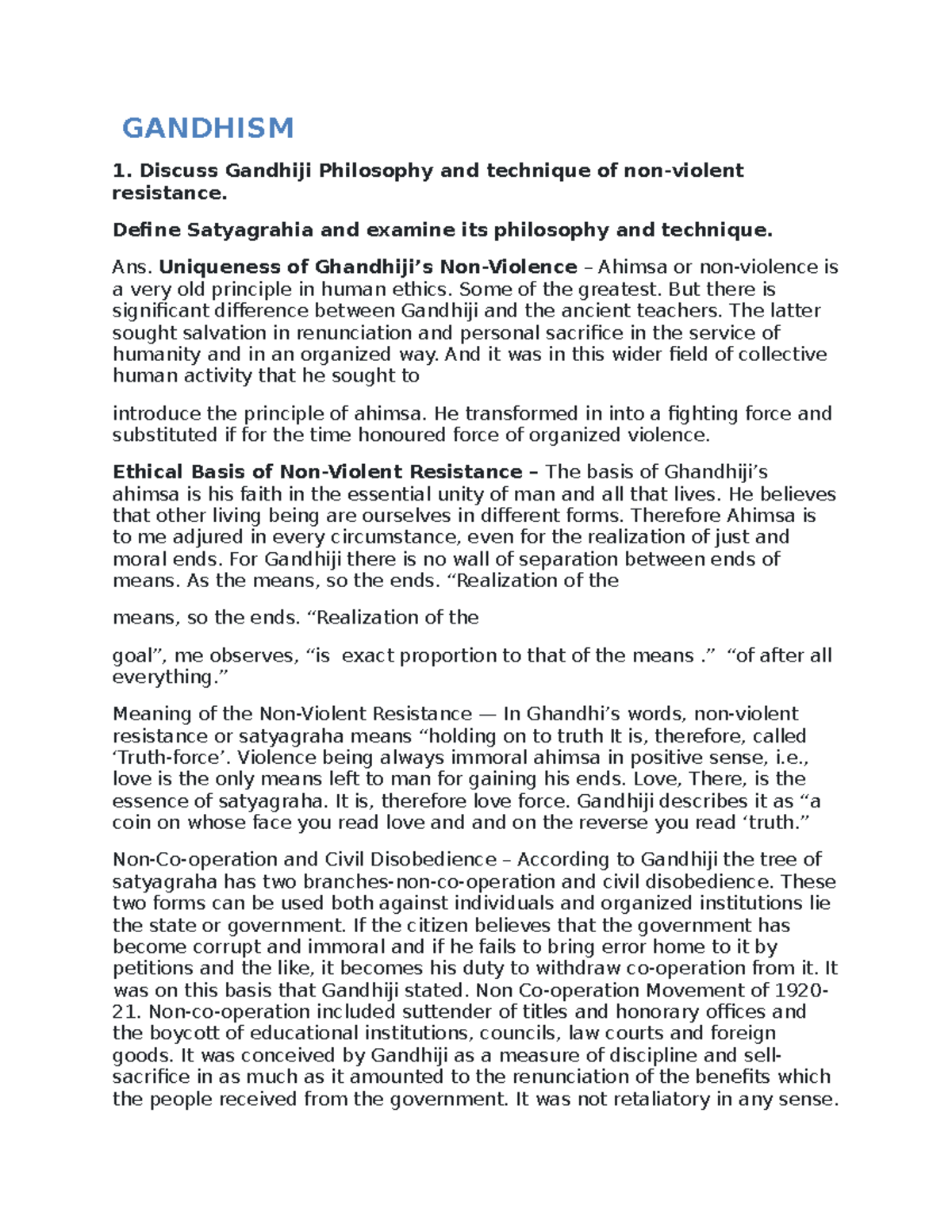 Gandhism - GANDHISM Discuss Gandhiji Philosophy and technique of non ...