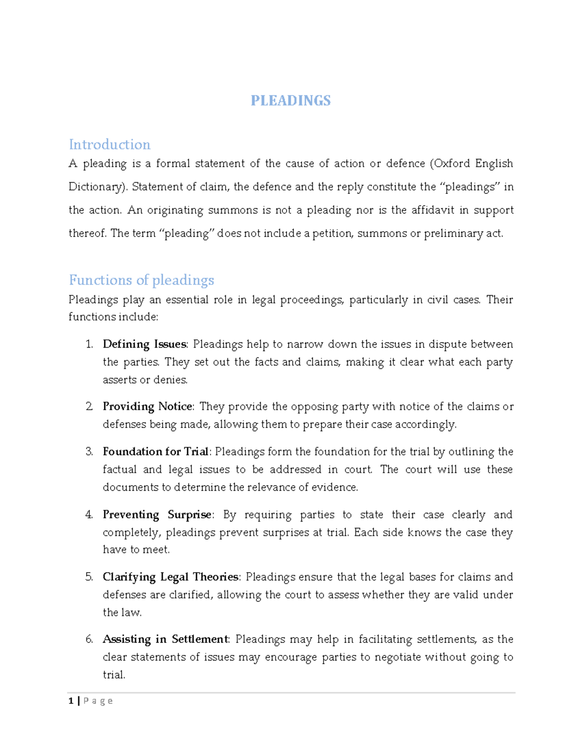 Topic 4-Pleadings - Stypes of pleadings - PLEADINGS Introduction A ...