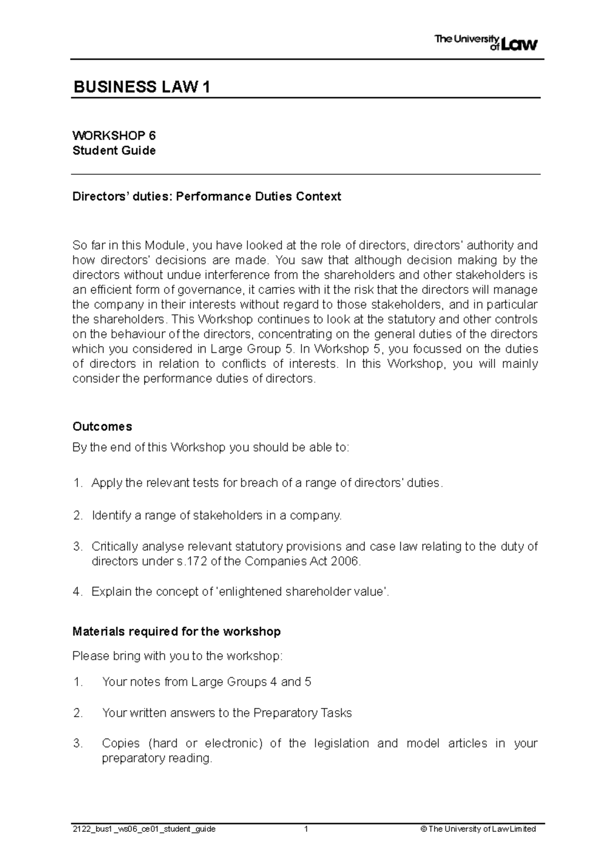 WS6 - Prep and consildation - BUSINESS LAW 1 WORKSHOP 6 Student Guide ...