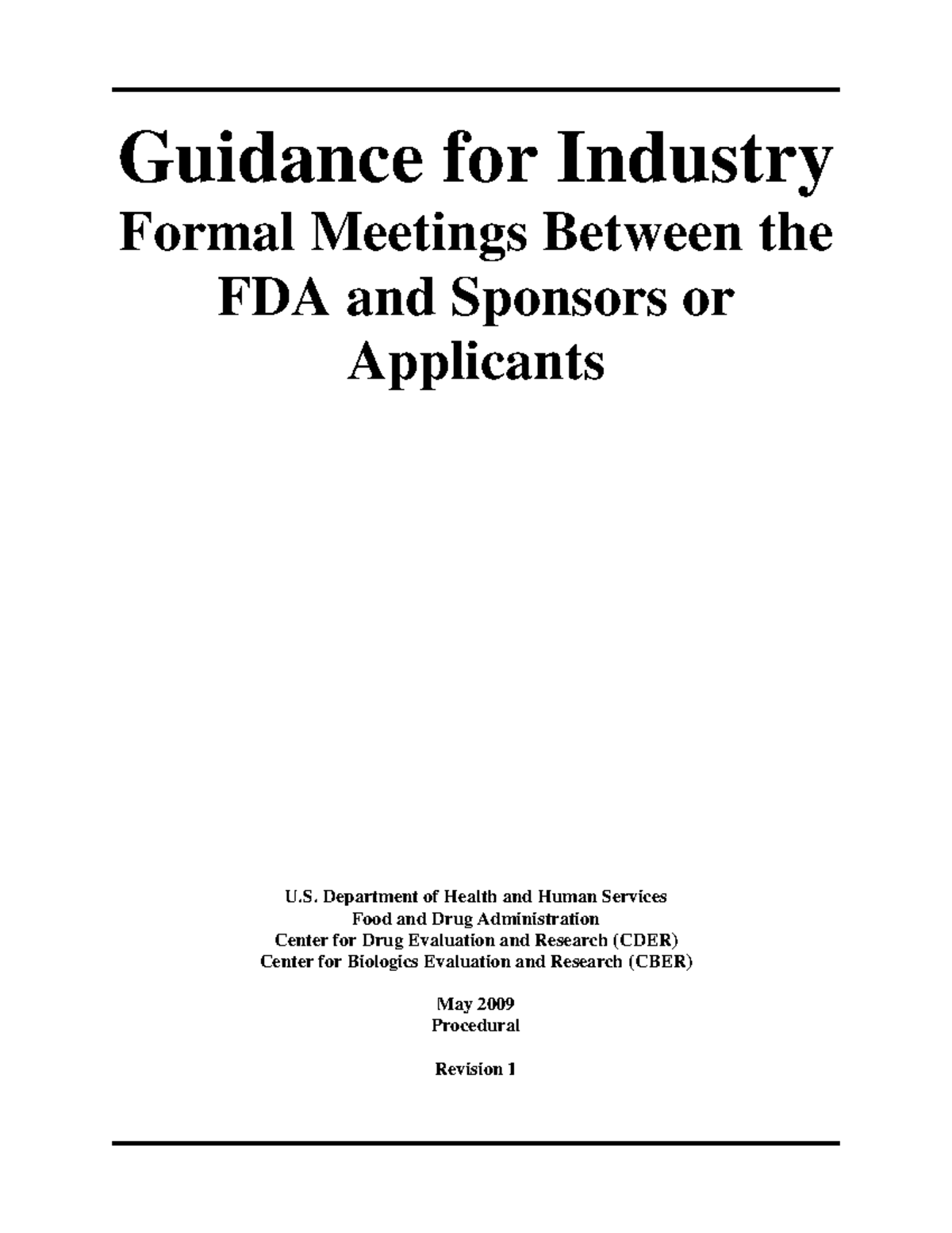 Formal Meetings Between The FDA And Sponsors Or Applicants - Guidance ...