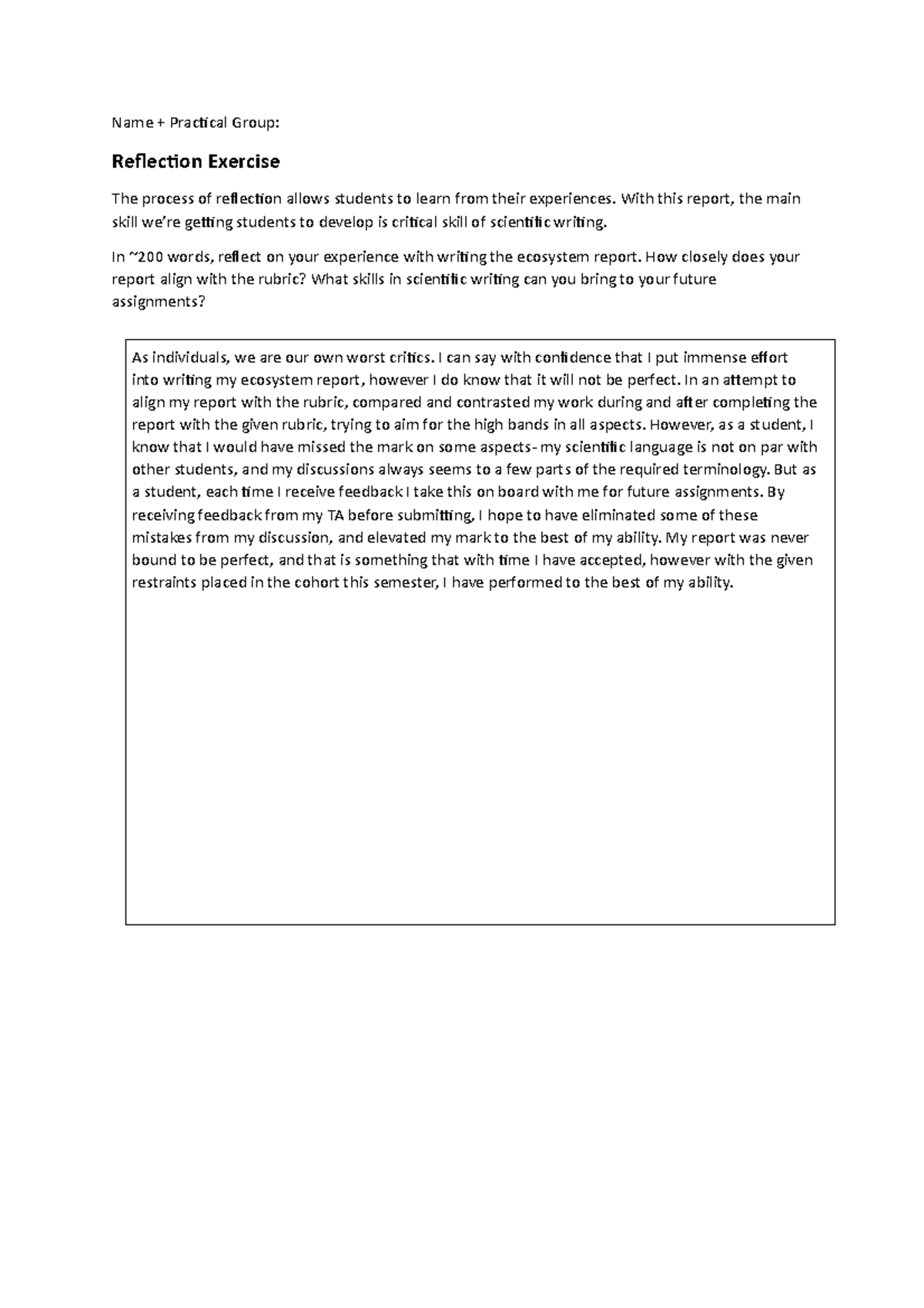 Reflection Exercise Name + Practical Group Reflection Exercise The