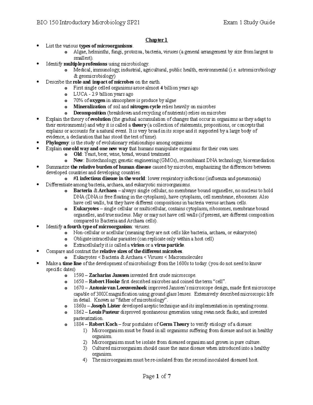 Bio 150 Exam 1 Comprehensive Study Guide SP21 Ch 1 2 3 - Chapter 1 List ...