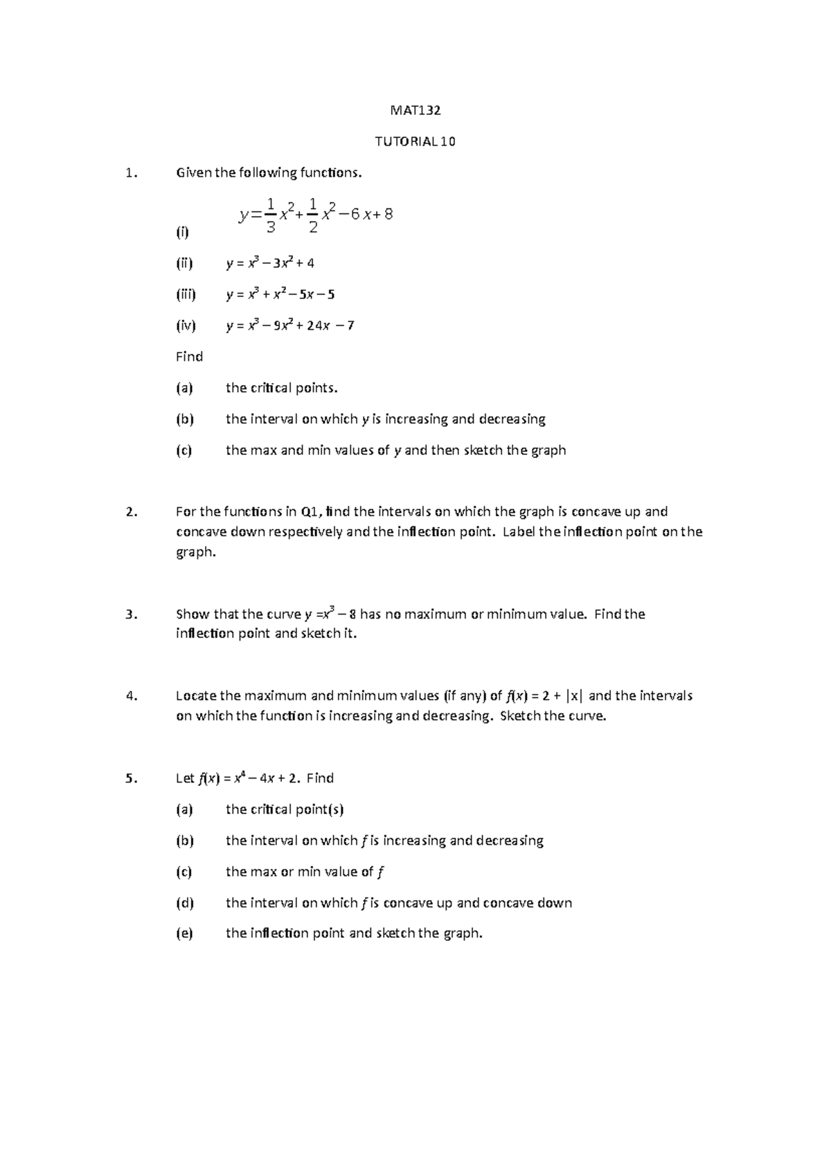 Tutorial 10 Practice Questions For Chapter 10 Mat Tutorial 10 Given