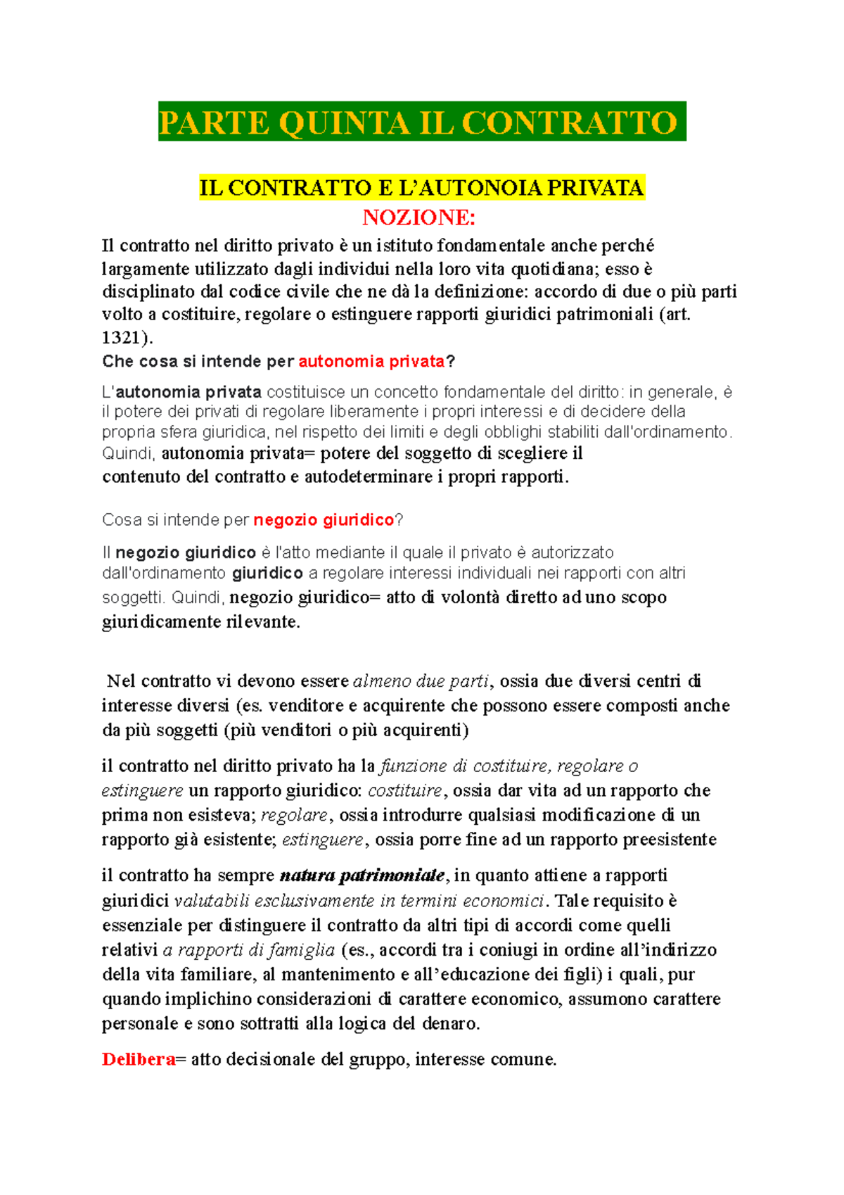 Il Contratto - Riassunti Del Libro Di Diritto Privato - Bianchi - PARTE ...