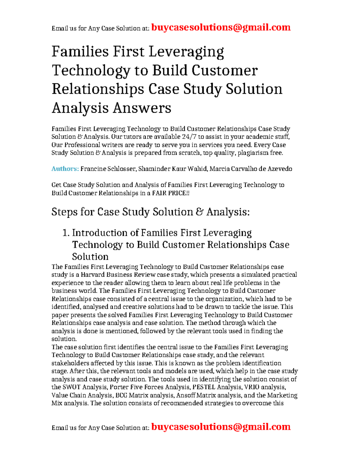 Case Solution Families First Leveraging Technology to Build Customer ...